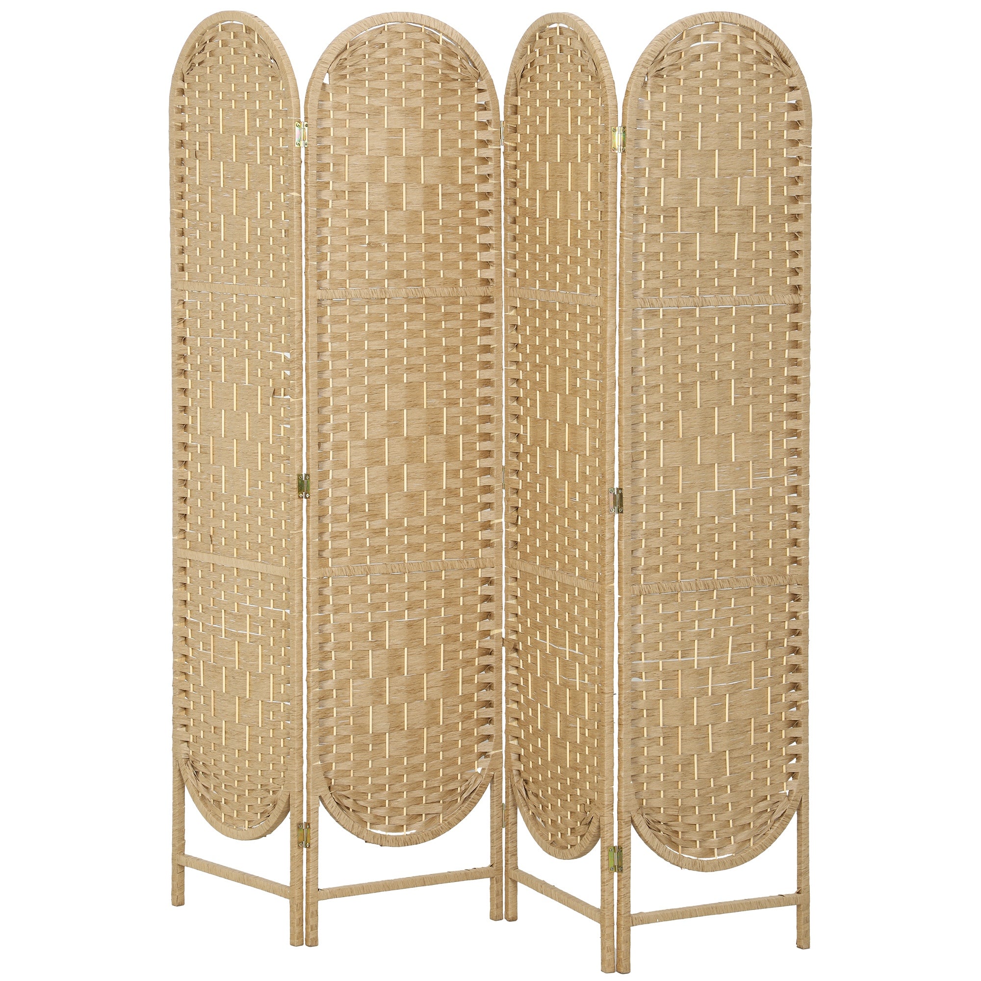 Aosom 4-Panel Bohemian Room Divider - Natural Wood 67" H-Home Furnishings > Living Room Furniture > Room Dividers-DECOROLALA