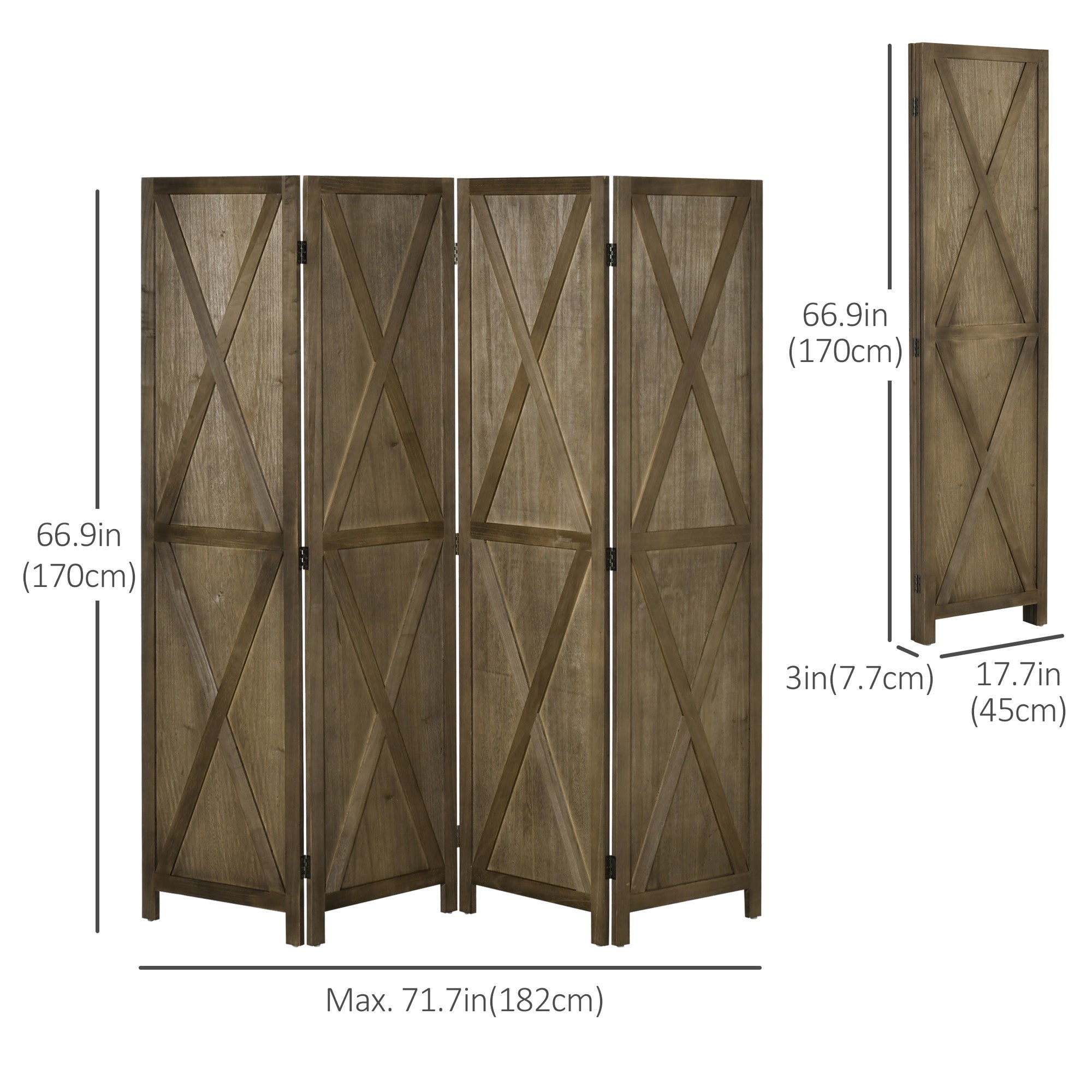 Aosom 4-Panel Farmhouse Room Divider - Brown 5.6FT Wood Partition-Home Furnishings > Living Room Furniture > Room Dividers-DECOROLALA