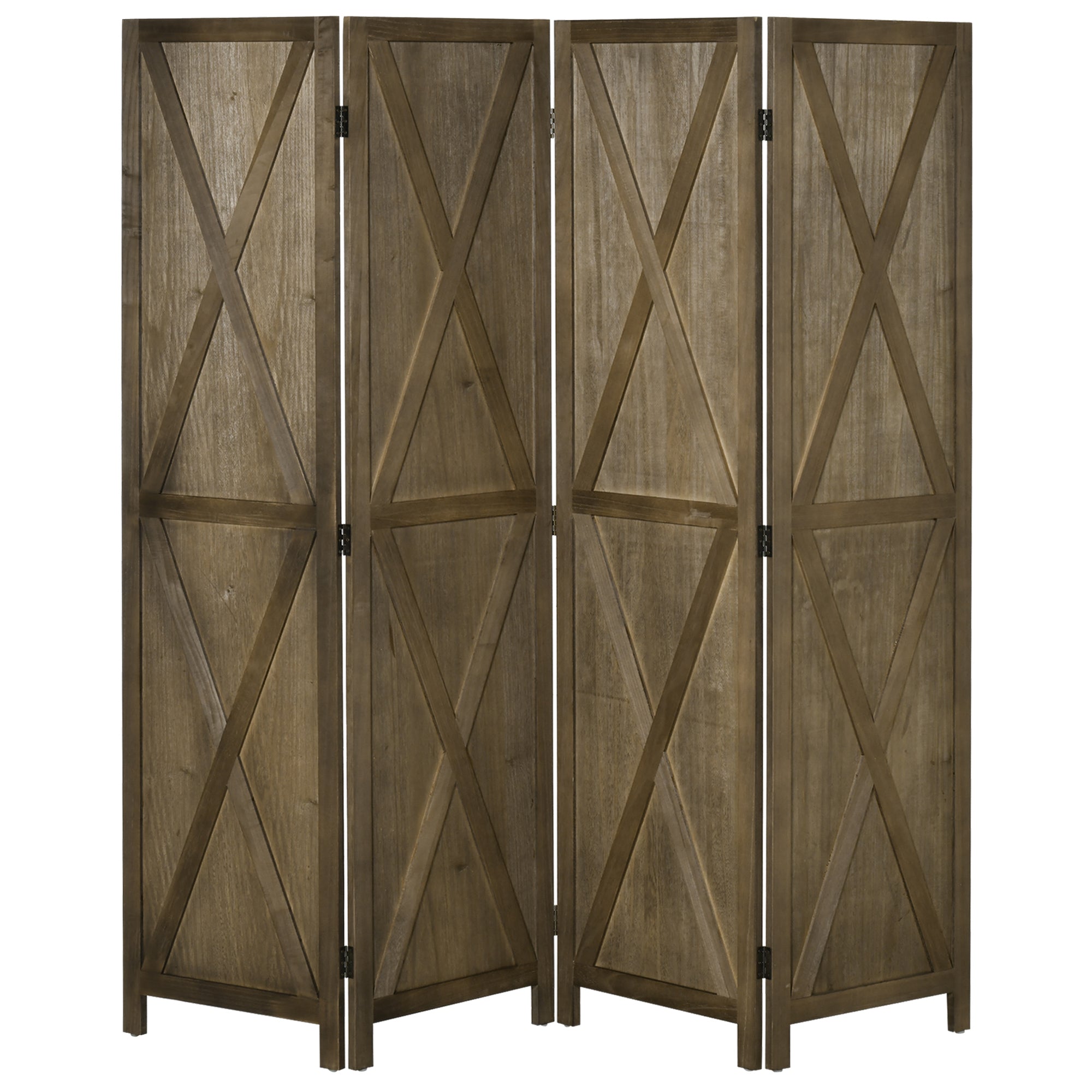 Aosom 4-Panel Farmhouse Room Divider - Brown 5.6FT Wood Partition-Home Furnishings > Living Room Furniture > Room Dividers-DECOROLALA