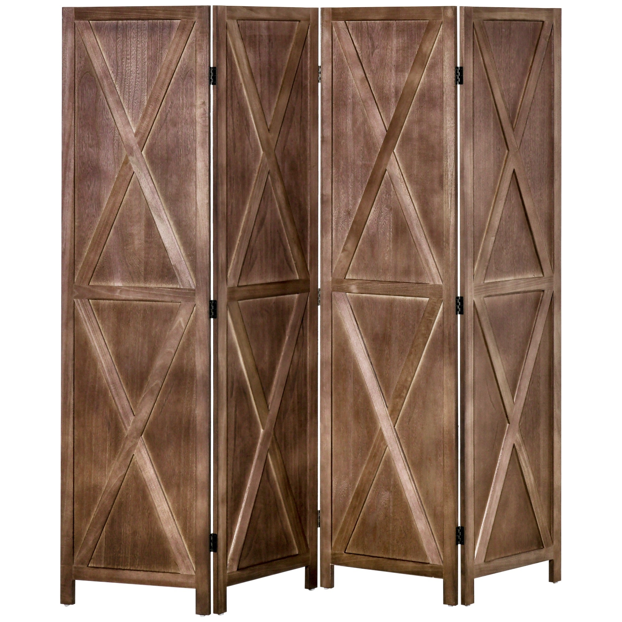 Aosom 4-Panel Farmhouse Wood Room Divider - 5.6ft Walnut-Home Furnishings > Living Room Furniture > Room Dividers-DECOROLALA