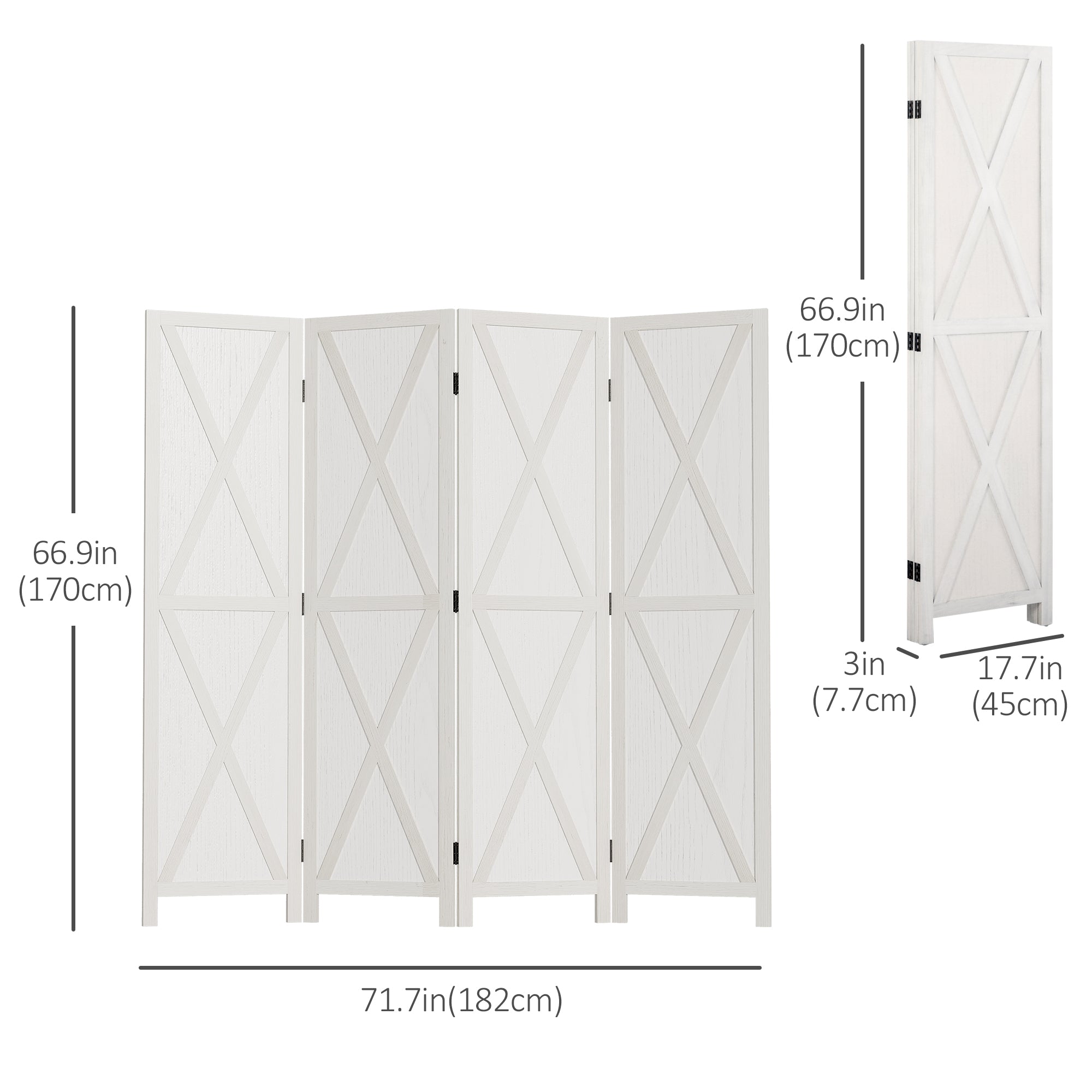 Aosom 4-Panel Farmhouse Wood Room Divider - 5.6ft White-Home Furnishings > Living Room Furniture > Room Dividers-DECOROLALA