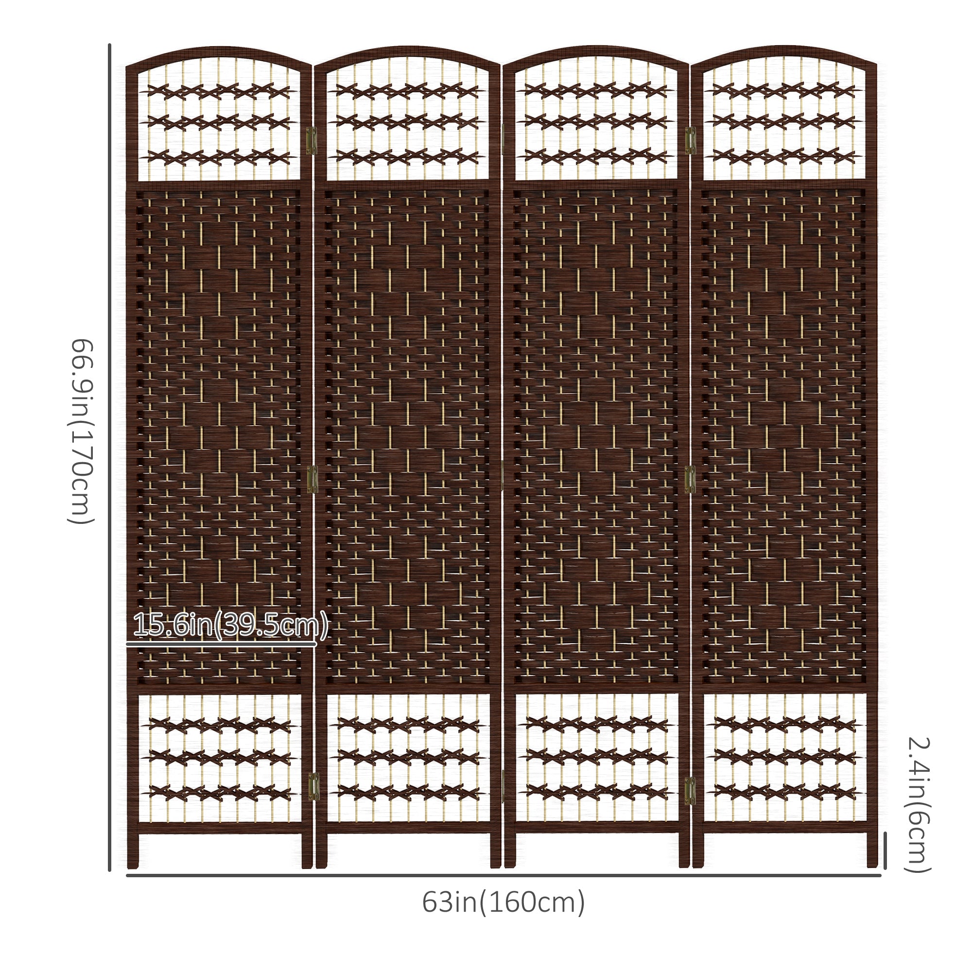 Aosom 4-Panel Folding Room Divider - Brown 67" Wave Fiber Screen-Home Furnishings > Living Room Furniture > Room Dividers-DECOROLALA
