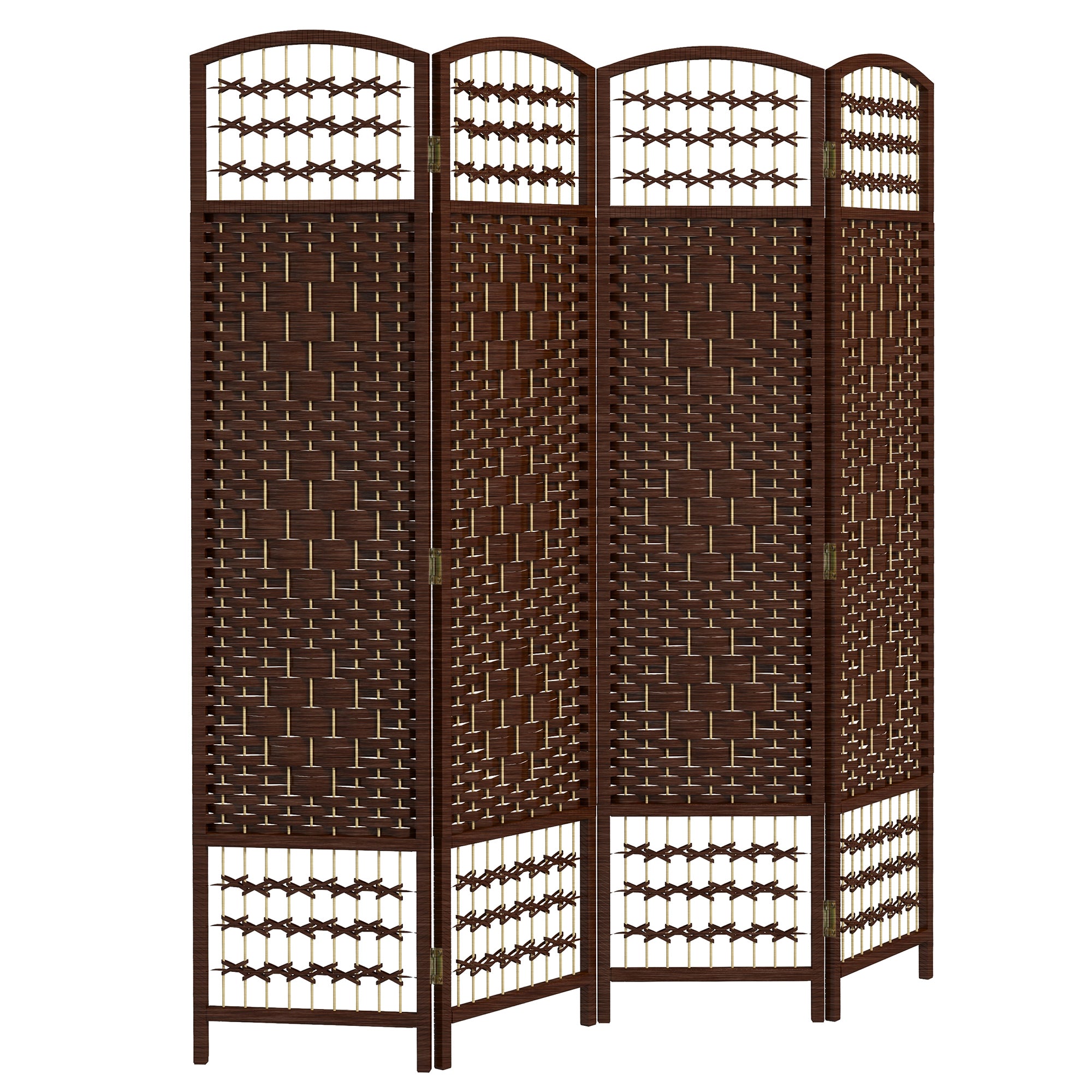 Aosom 4-Panel Folding Room Divider - Brown 67" Wave Fiber Screen-Home Furnishings > Living Room Furniture > Room Dividers-DECOROLALA