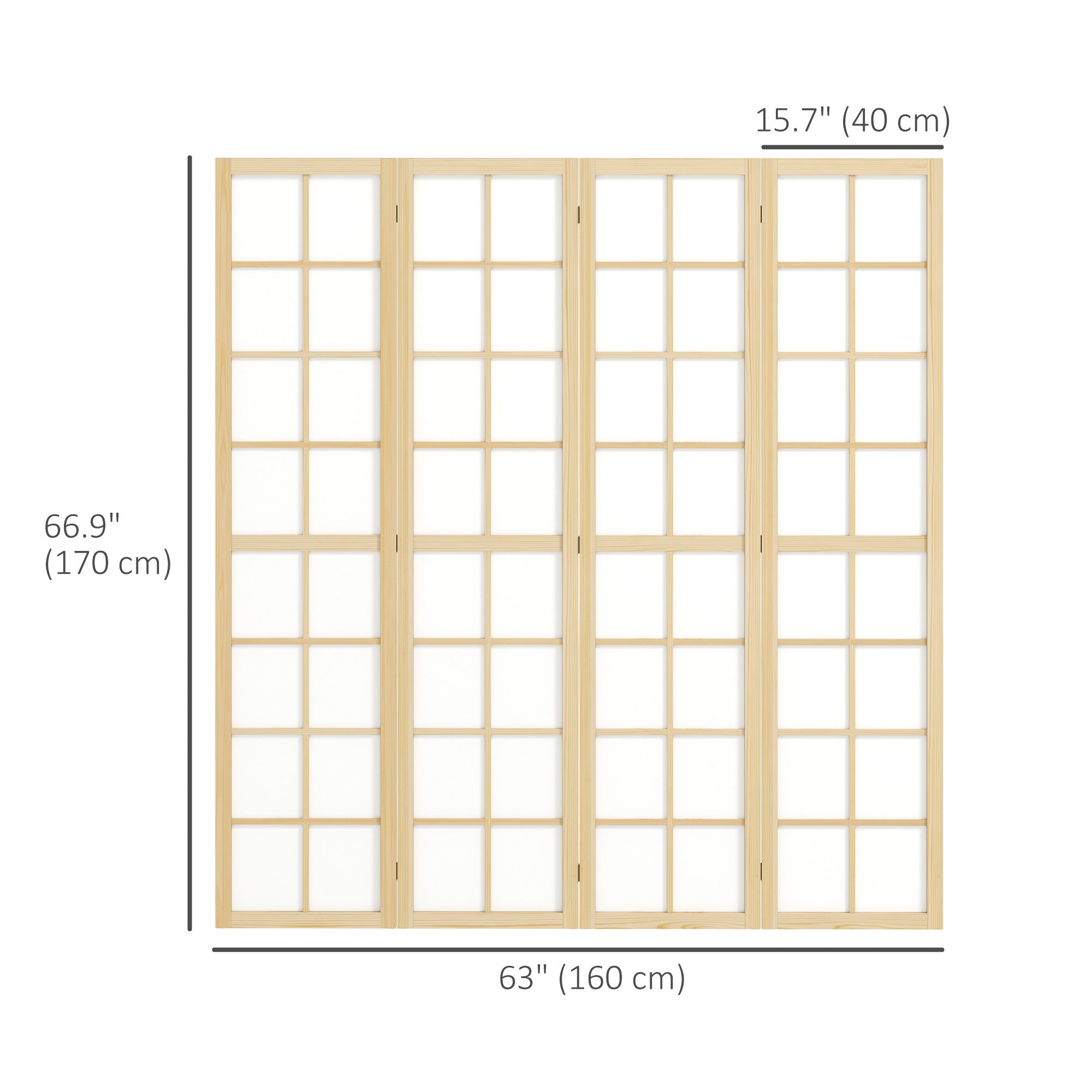 Aosom 4-Panel Folding Room Divider - Pine Wood & White 5.6 ft-Home Furnishings > Living Room Furniture > Room Dividers-DECOROLALA