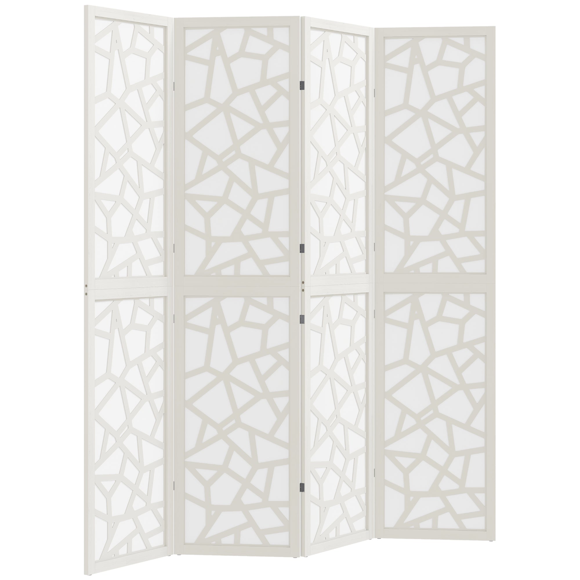 Aosom 4 Panel Room Divider - 5.6' Geometric Privacy Screen White-Home Furnishings > Living Room Furniture > Room Dividers-DECOROLALA