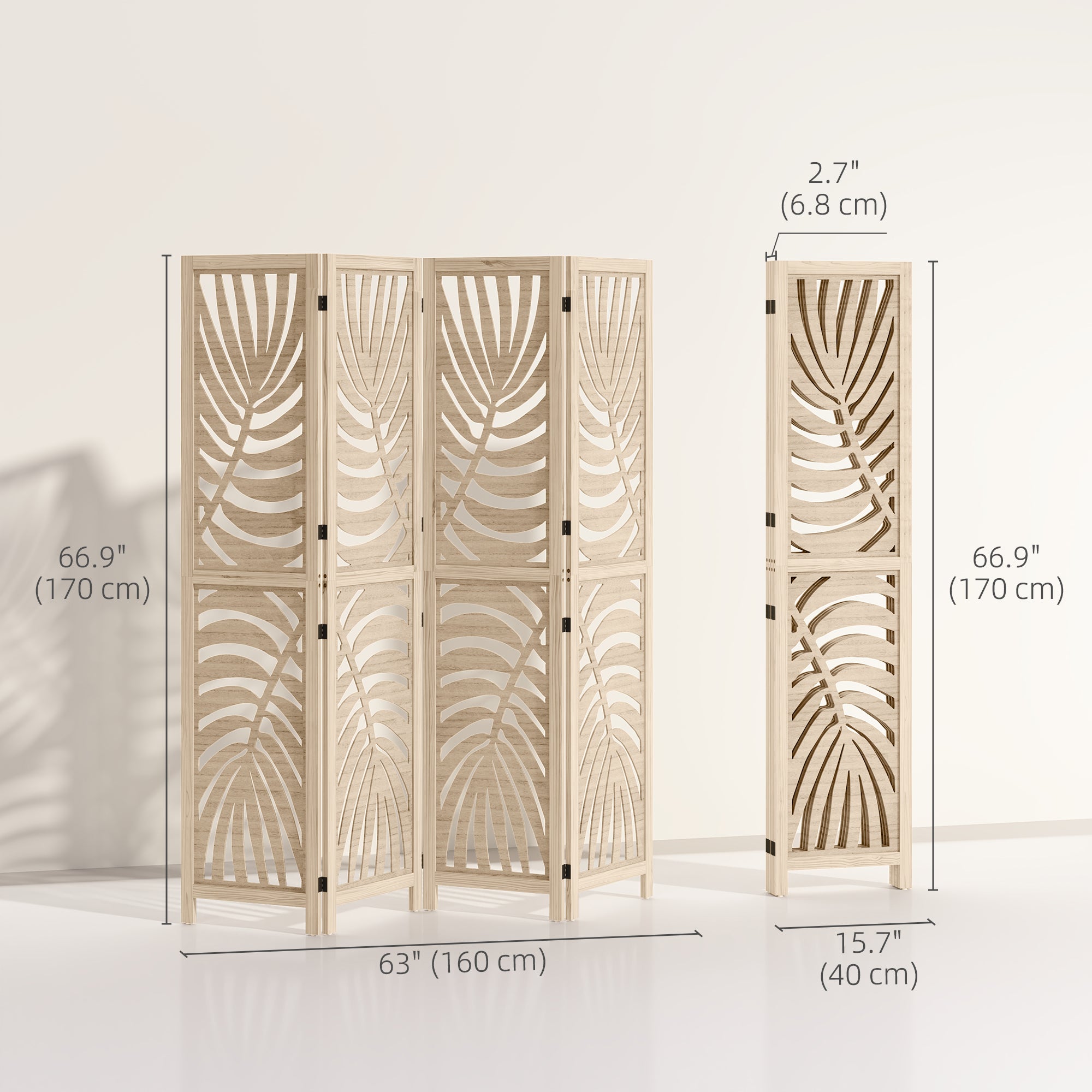 Aosom 4 Panel Room Divider - Natural Wood Palm Leaf Design-Home Furnishings > Living Room Furniture > Room Dividers-DECOROLALA