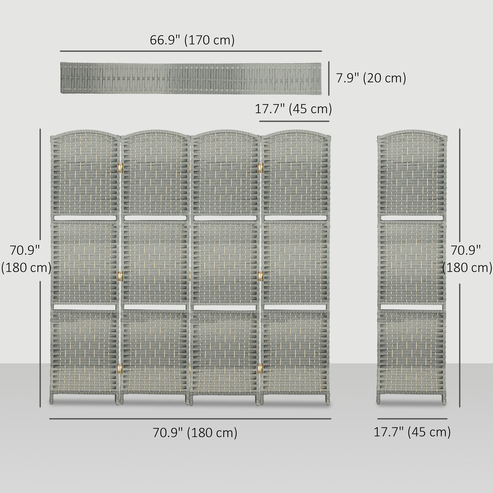 Aosom 4-Panel Room Divider with Shelves - 6ft Grey Screen-Home Furnishings > Living Room Furniture > Room Dividers-DECOROLALA