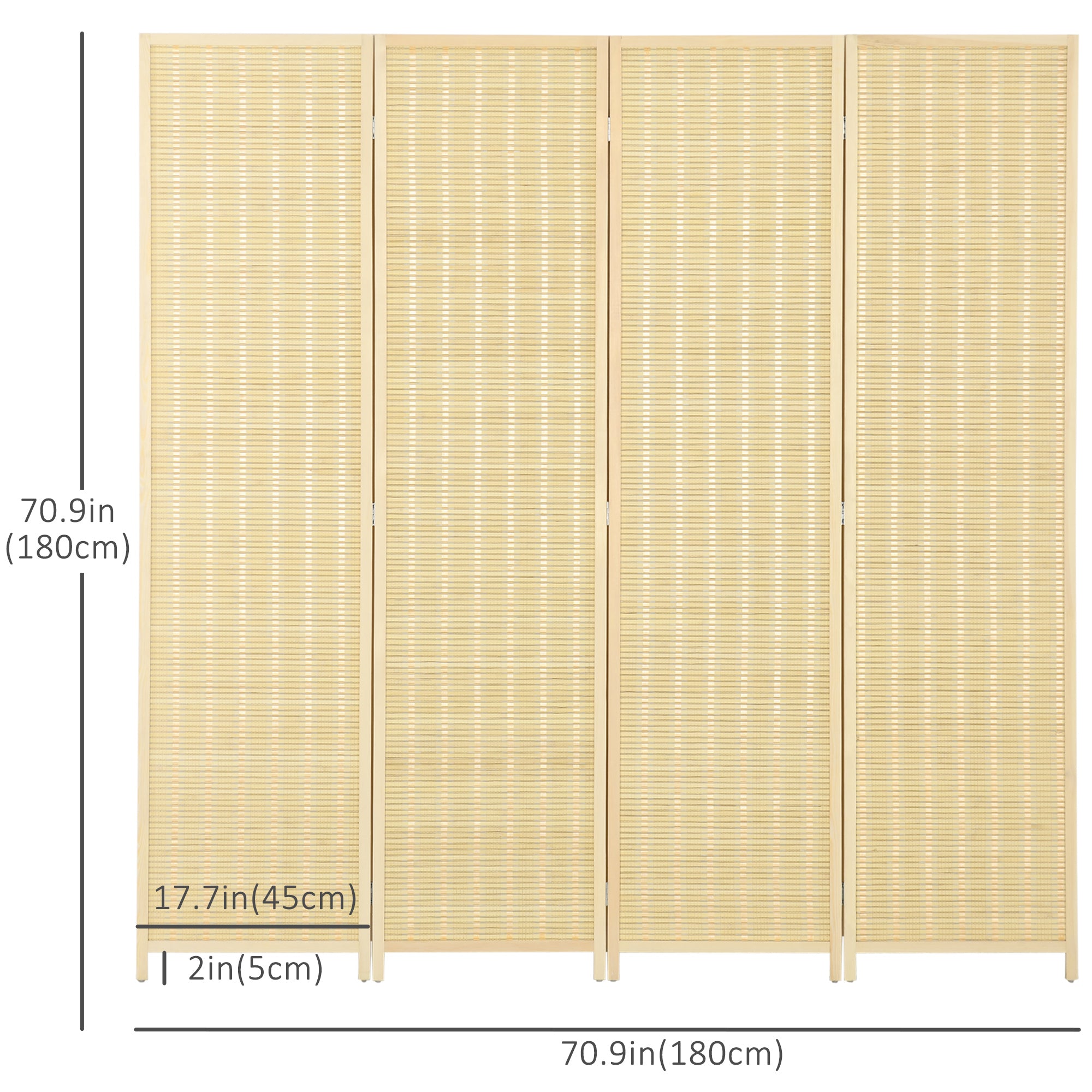 Aosom 4-Panel Woven Bamboo Room Divider - 71" Natural Wood-Home Furnishings > Living Room Furniture > Room Dividers-DECOROLALA