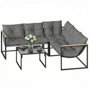 Aosom 4-Piece L-Shaped Patio Furniture Set - Grey Metal-DECOROLALA