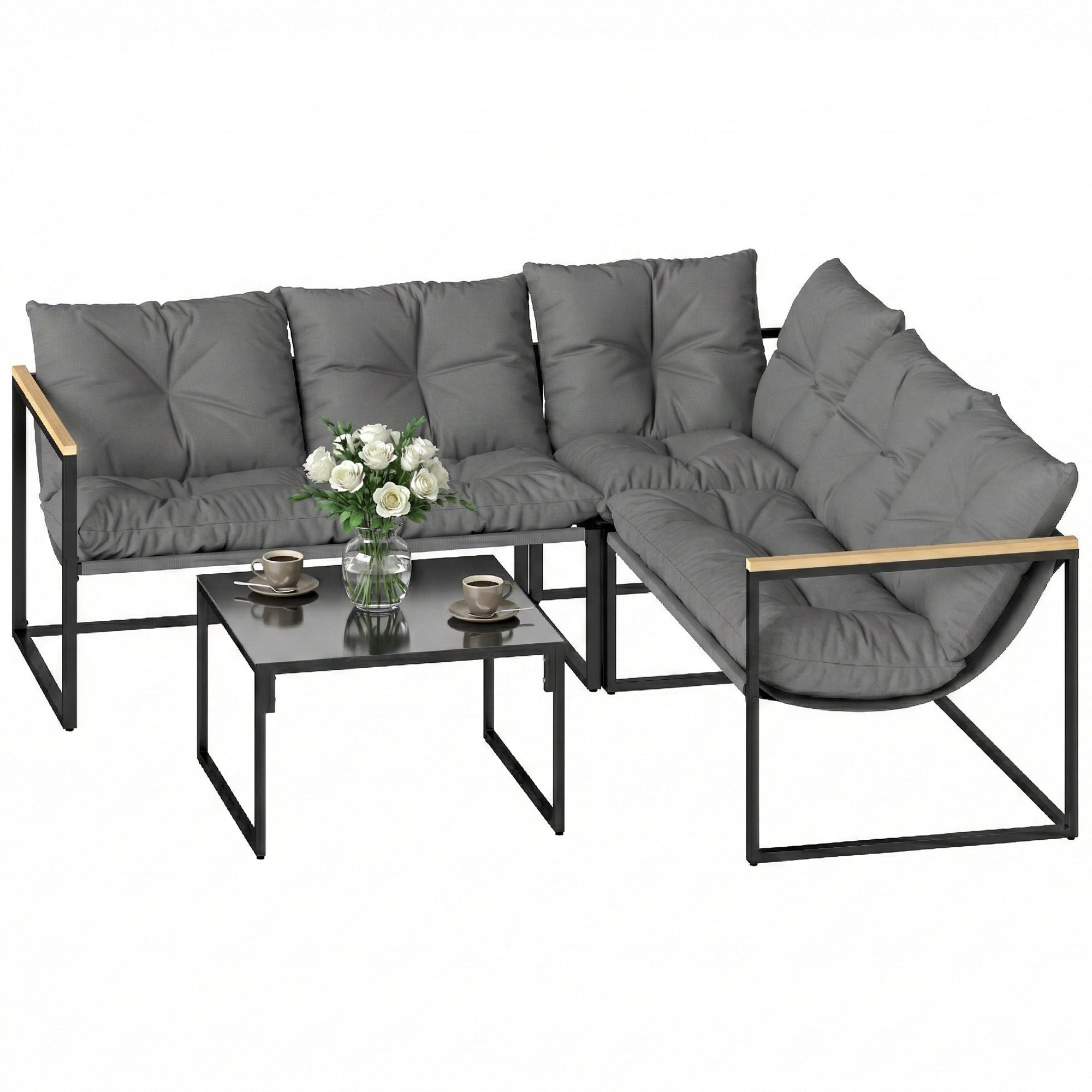 Aosom 4-Piece L-Shaped Patio Furniture Set - Grey Metal-DECOROLALA