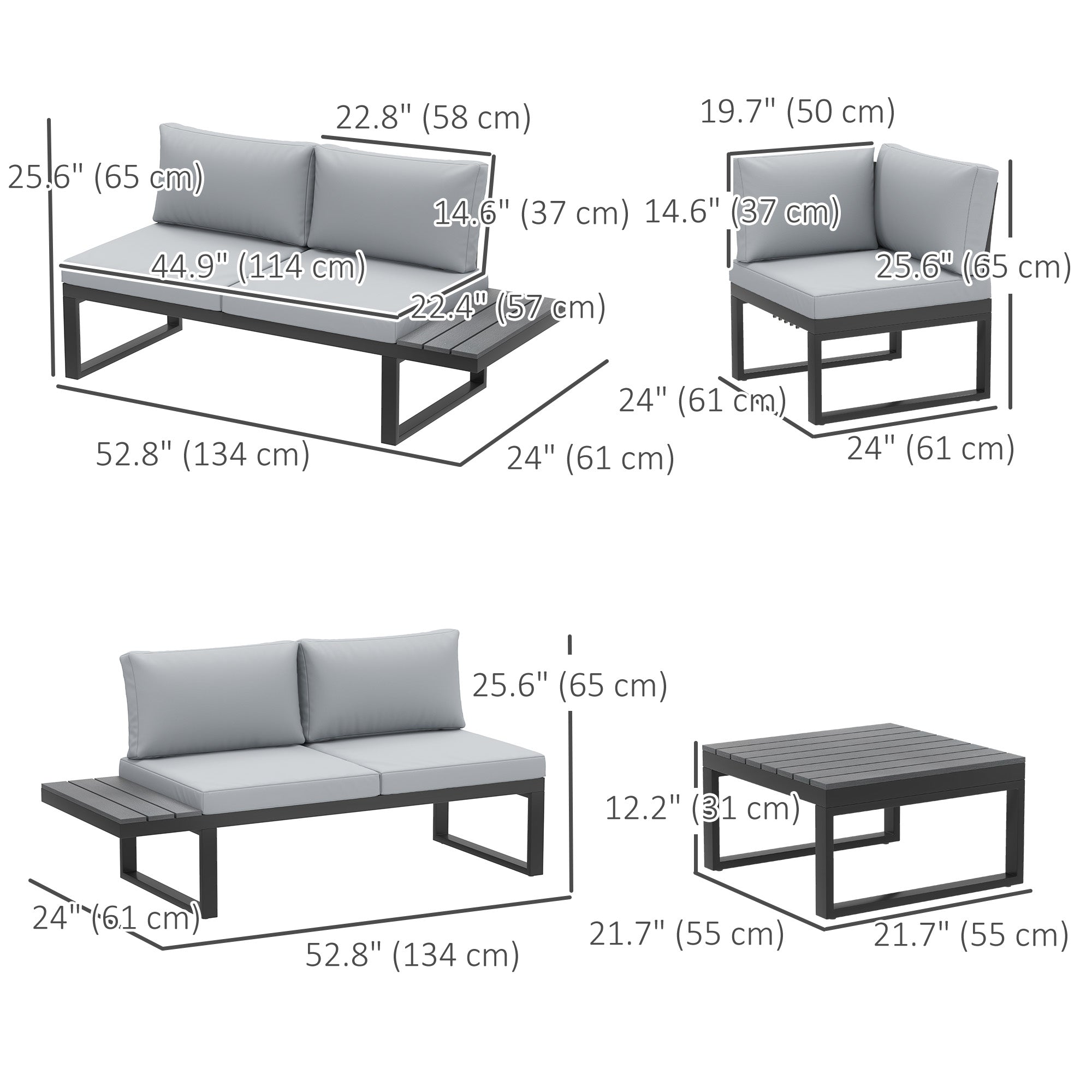 Aosom 4-Piece Outdoor Patio Sectional Sofa Set Black-DECOROLALA