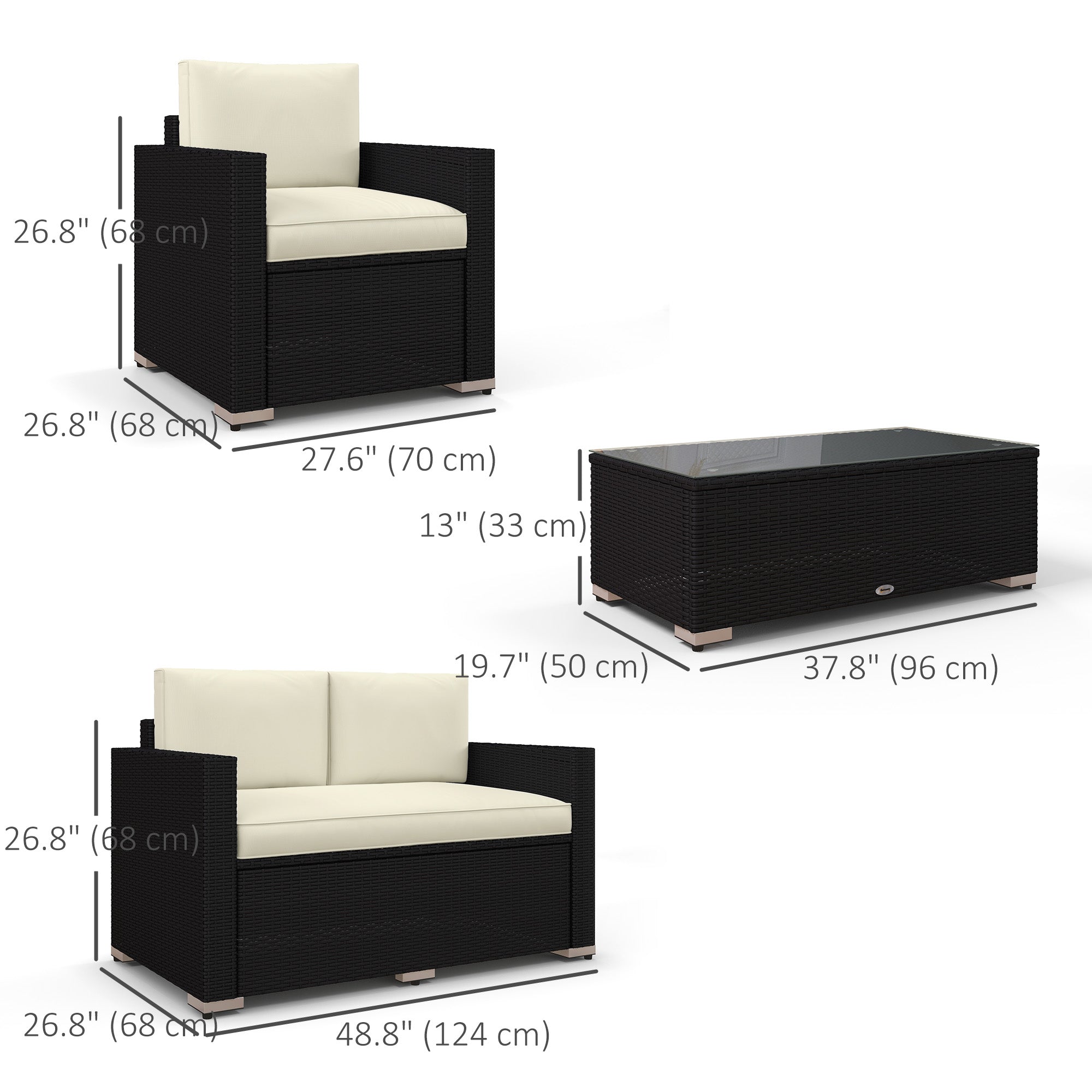 Aosom 4-Piece Outdoor Rattan Wicker Set - Cream-DECOROLALA