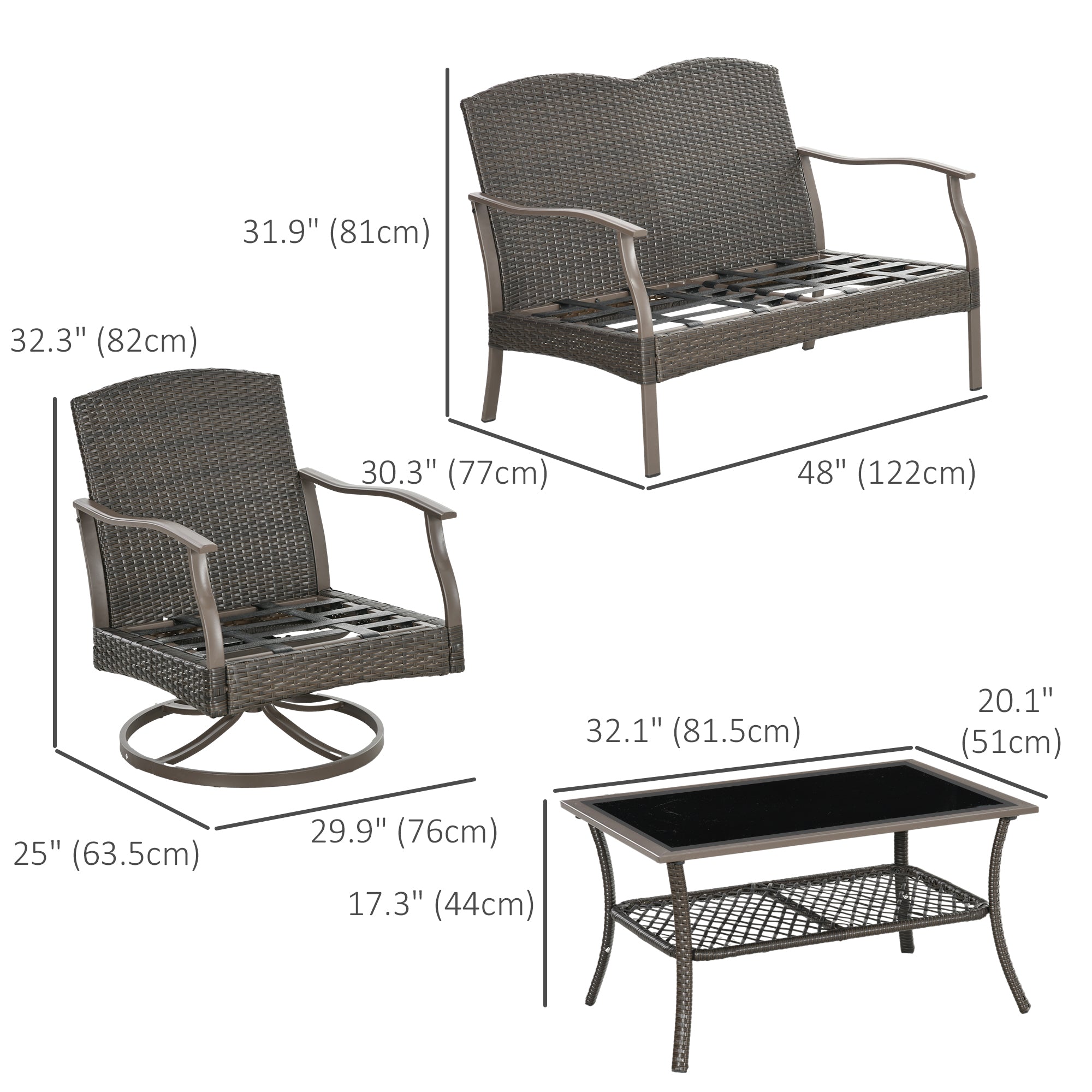 Aosom 4-Piece PE Rattan Patio Sofa Set - Navy Blue-DECOROLALA