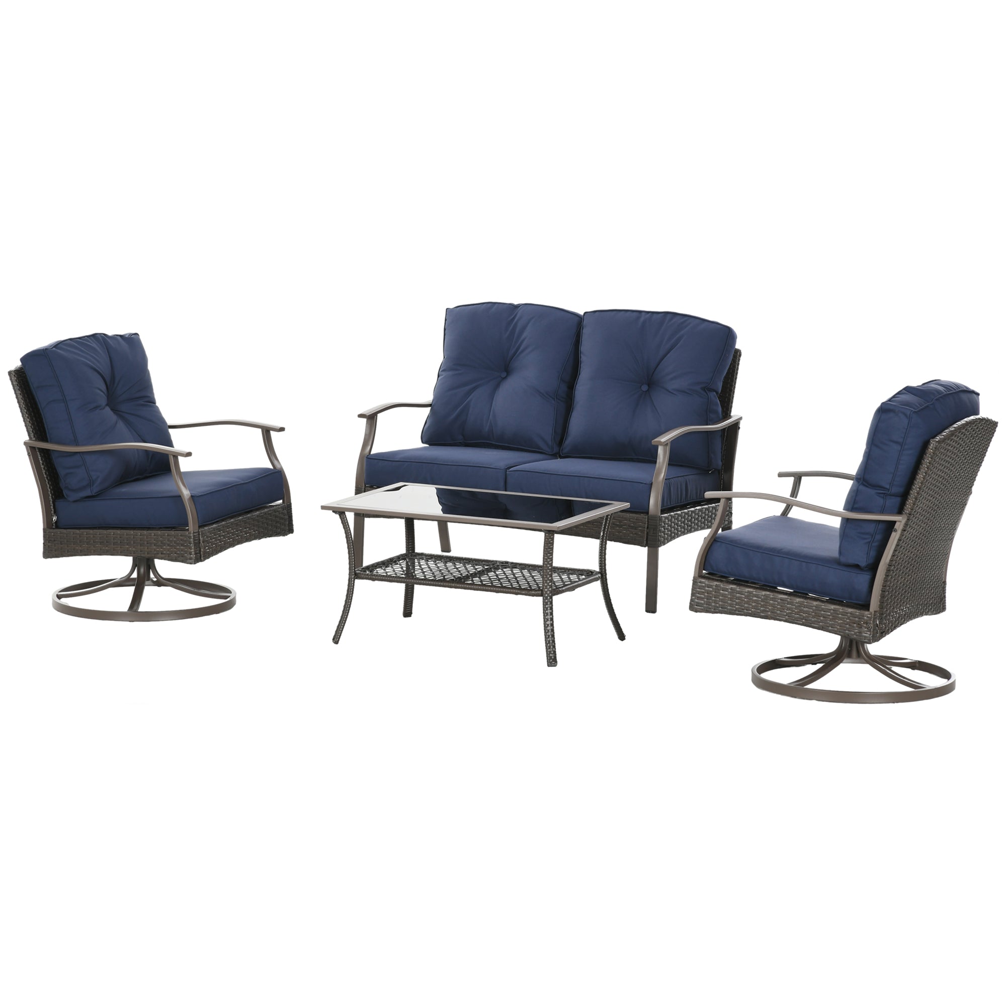 Aosom 4-Piece PE Rattan Patio Sofa Set - Navy Blue-DECOROLALA
