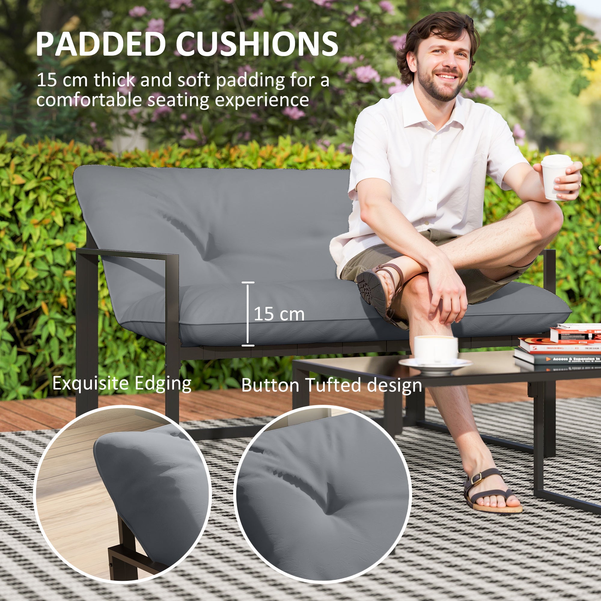 Aosom 4-Piece Patio Conversation Set - Grey-DECOROLALA