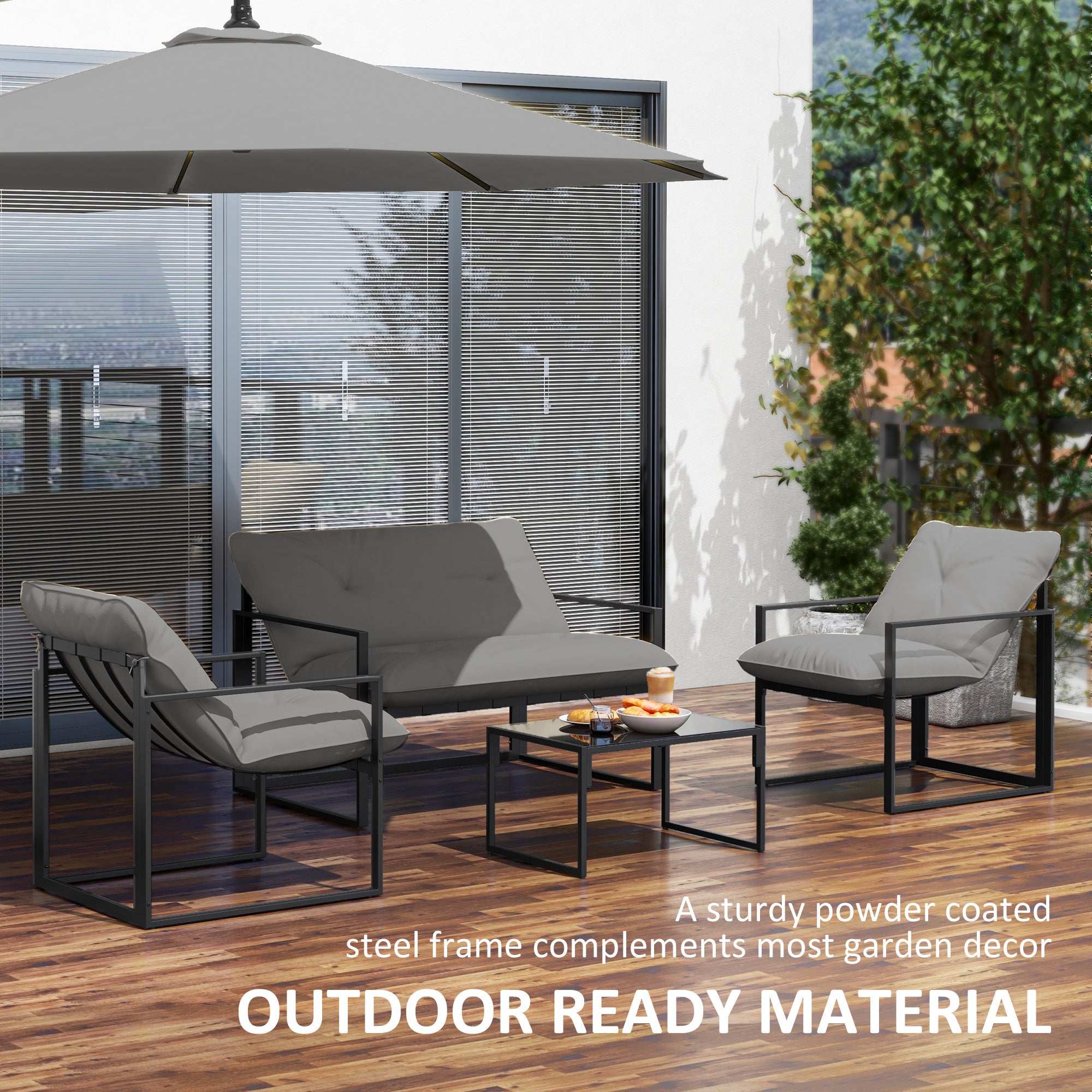 Aosom 4-Piece Patio Conversation Set - Grey-DECOROLALA
