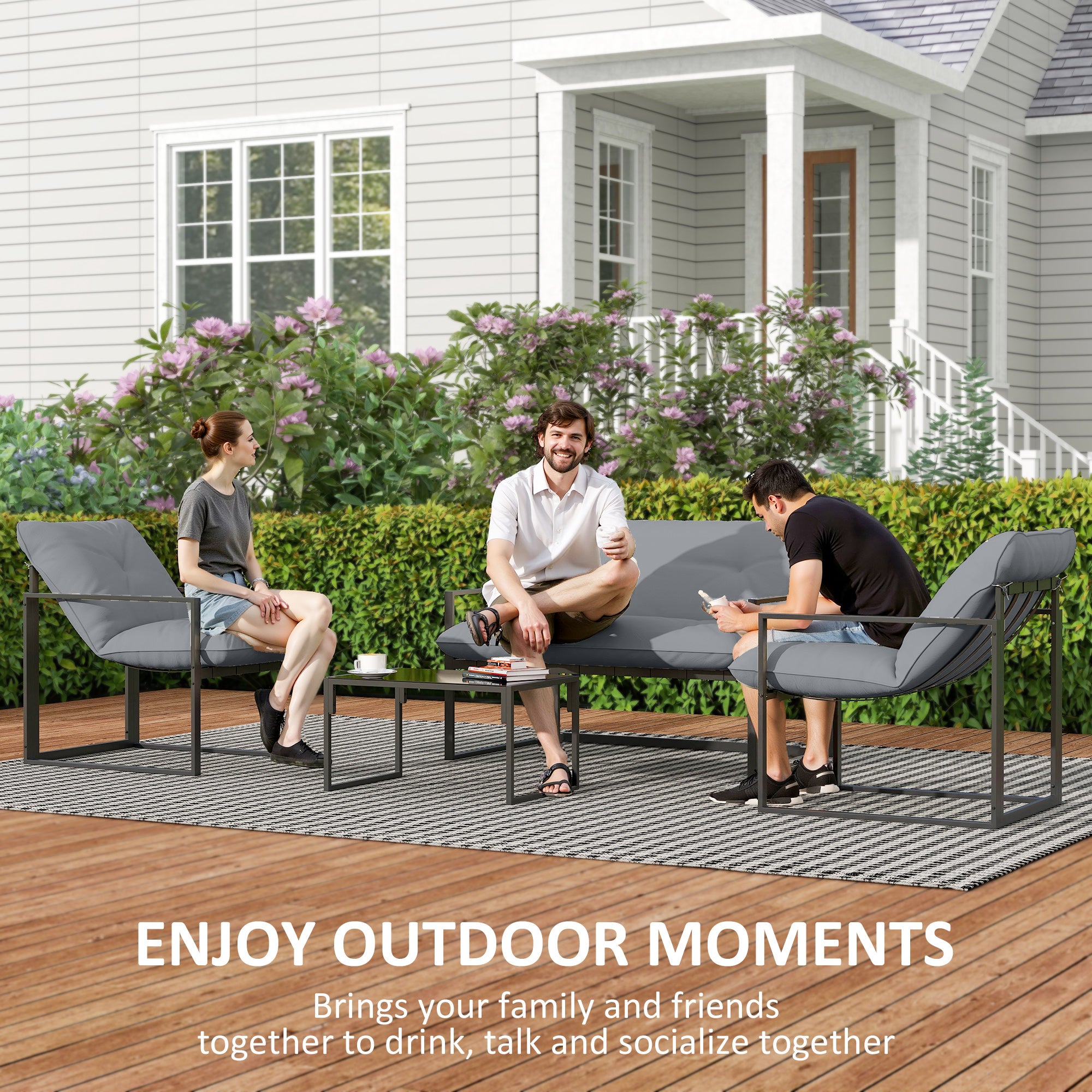 Aosom 4-Piece Patio Conversation Set - Grey-DECOROLALA