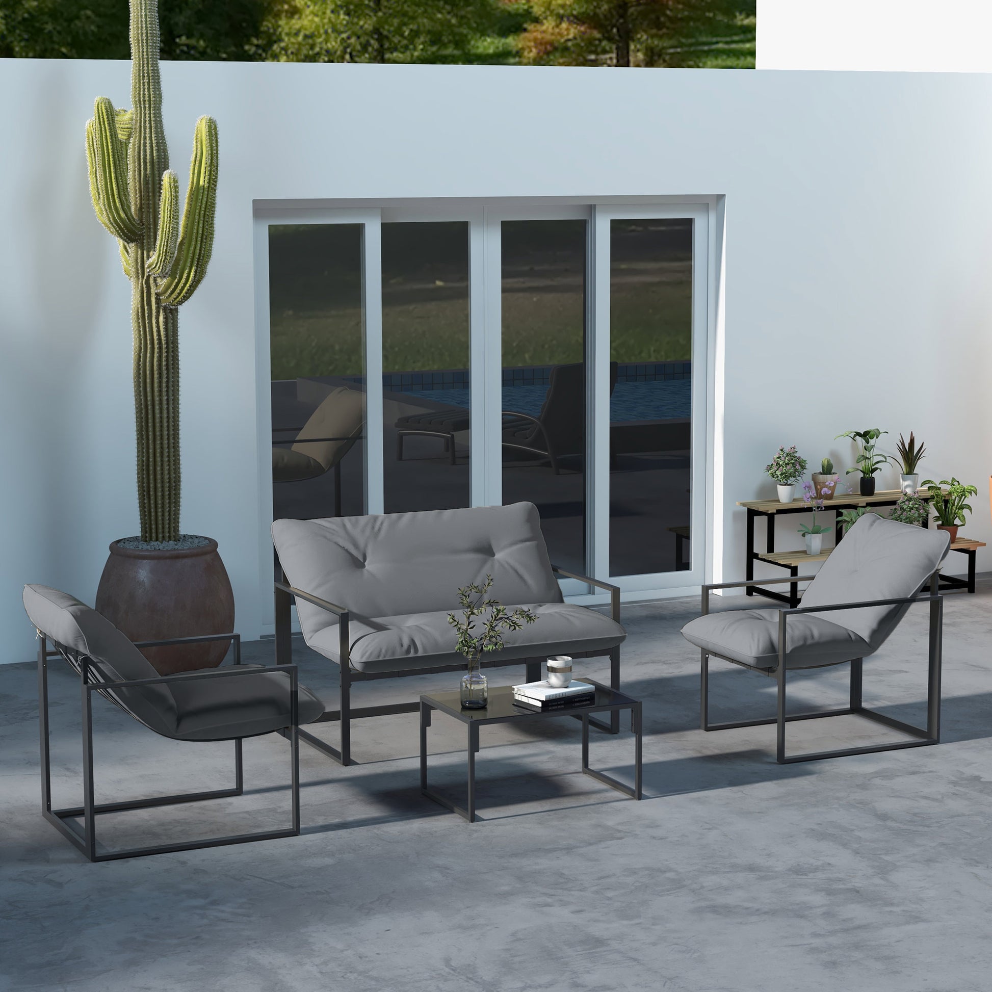 Aosom 4-Piece Patio Conversation Set - Grey-DECOROLALA