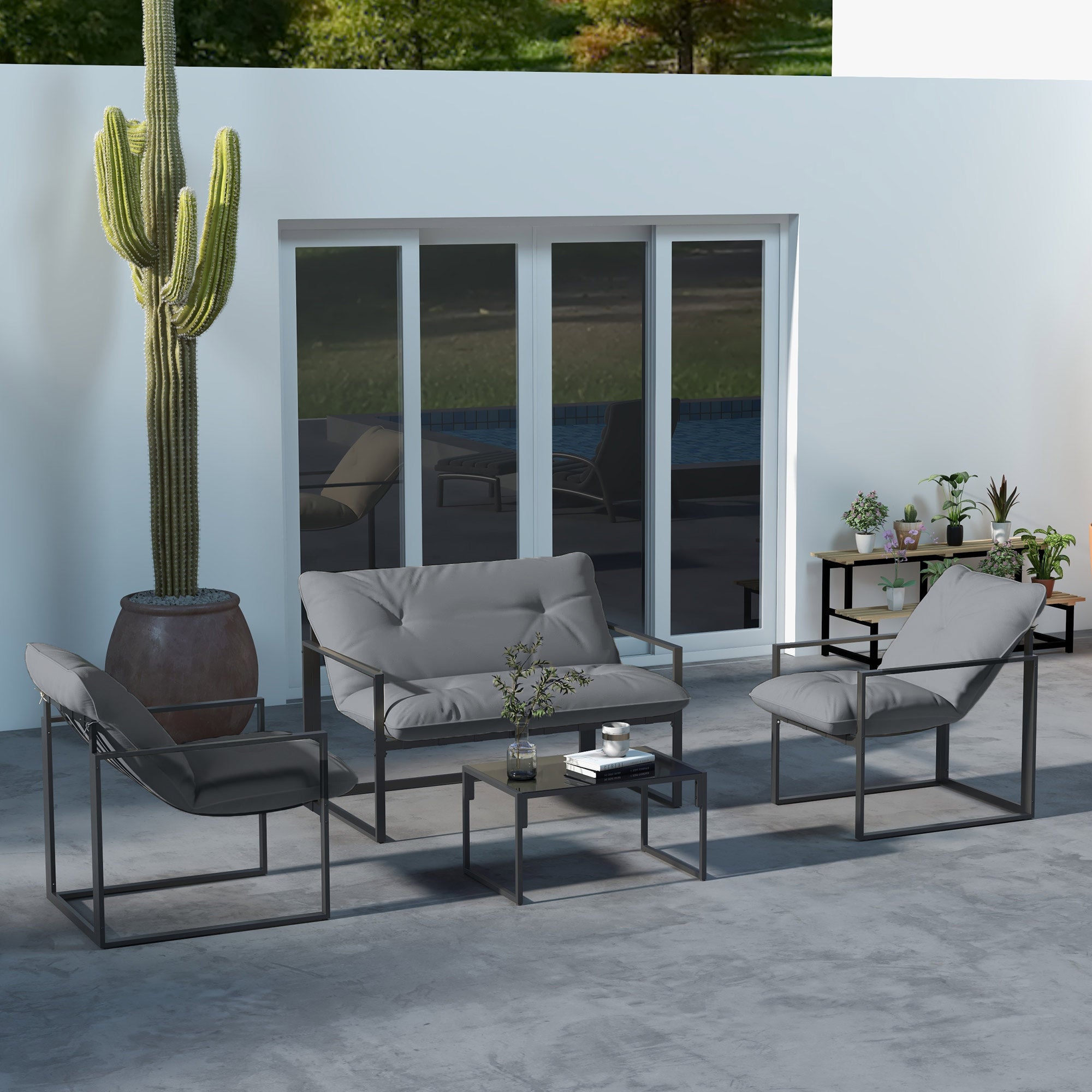 Aosom 4-Piece Patio Conversation Set - Grey-DECOROLALA