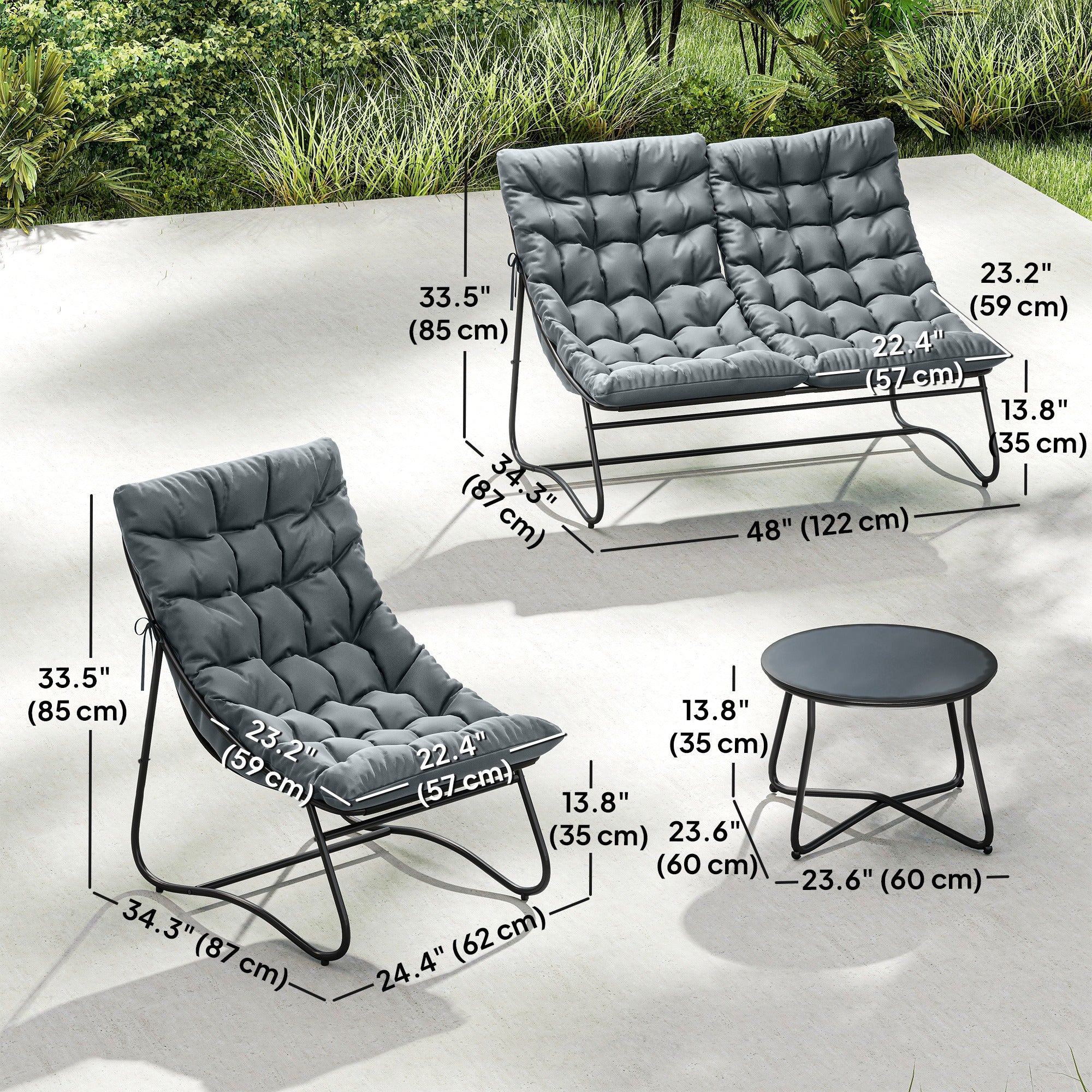 Aosom 4 Piece Patio Furniture Set - Grey Loveseat-DECOROLALA