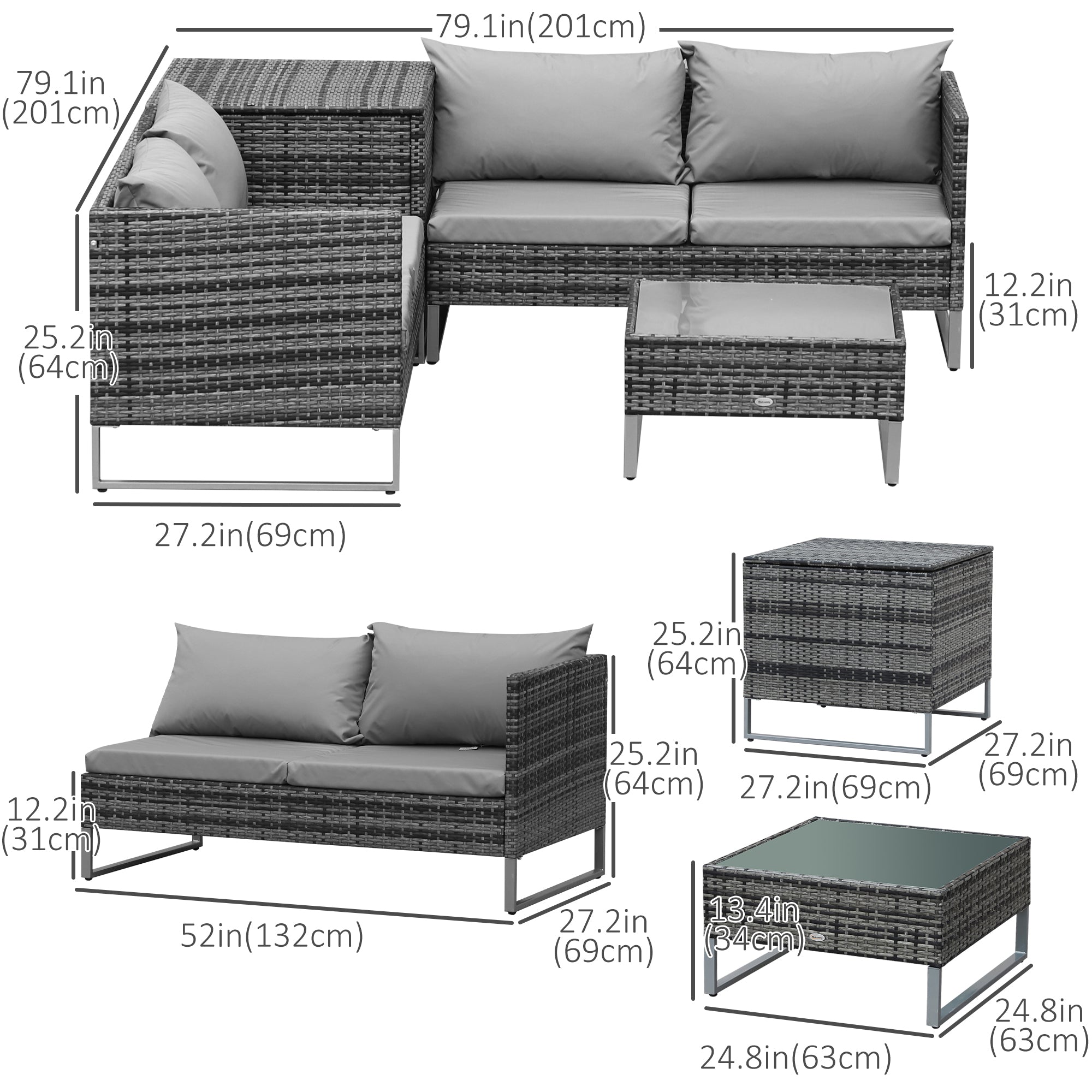 Aosom 4 Piece Patio Furniture Set - Grey Rattan-DECOROLALA