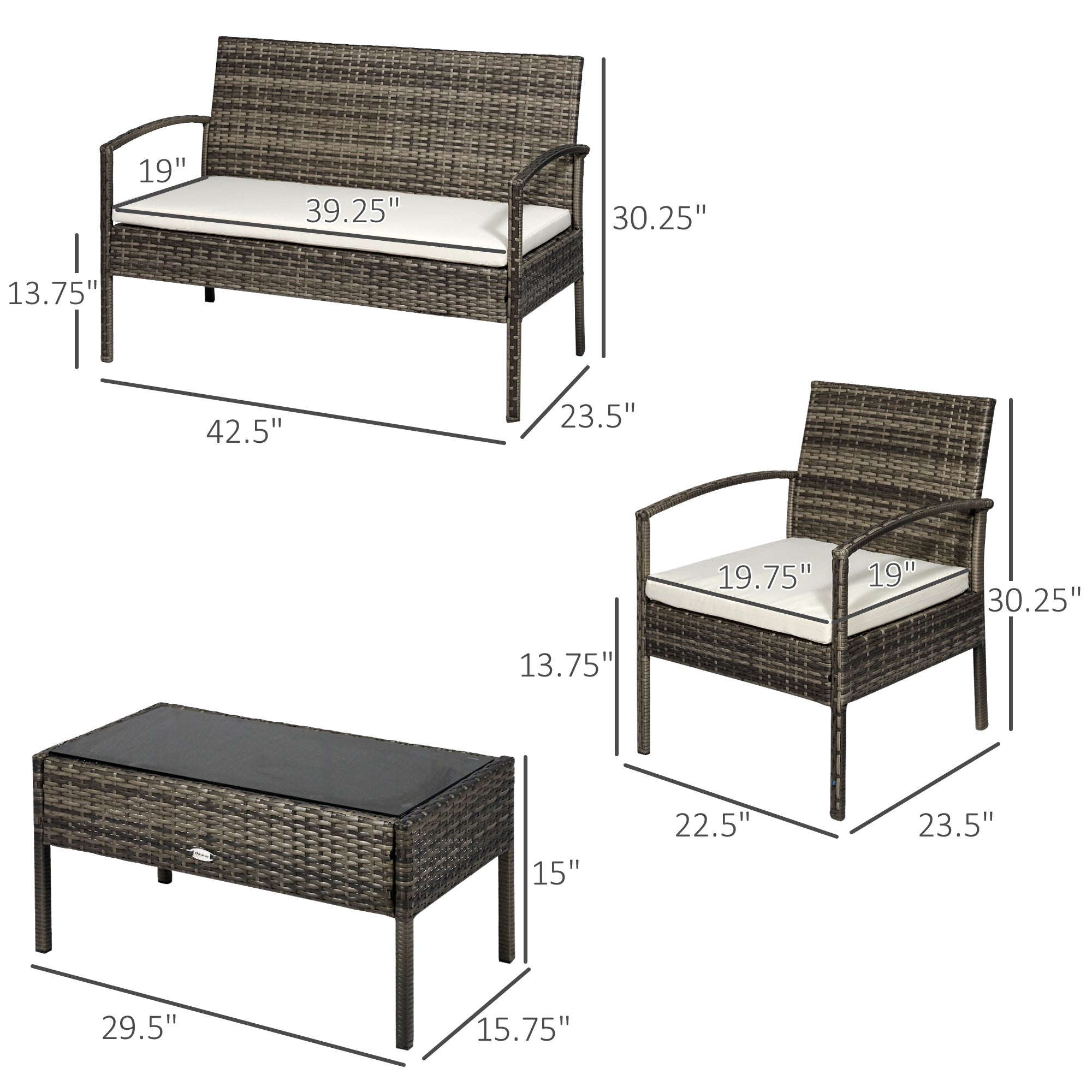 Aosom 4-Piece Patio Furniture Set - Grey Rattan-DECOROLALA