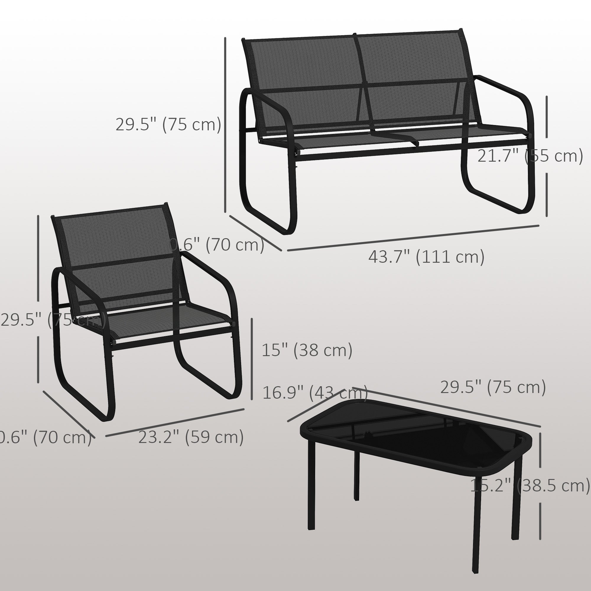 Aosom 4-Piece Patio Set - 2 Loveseats, 2 Armchairs, Black-DECOROLALA
