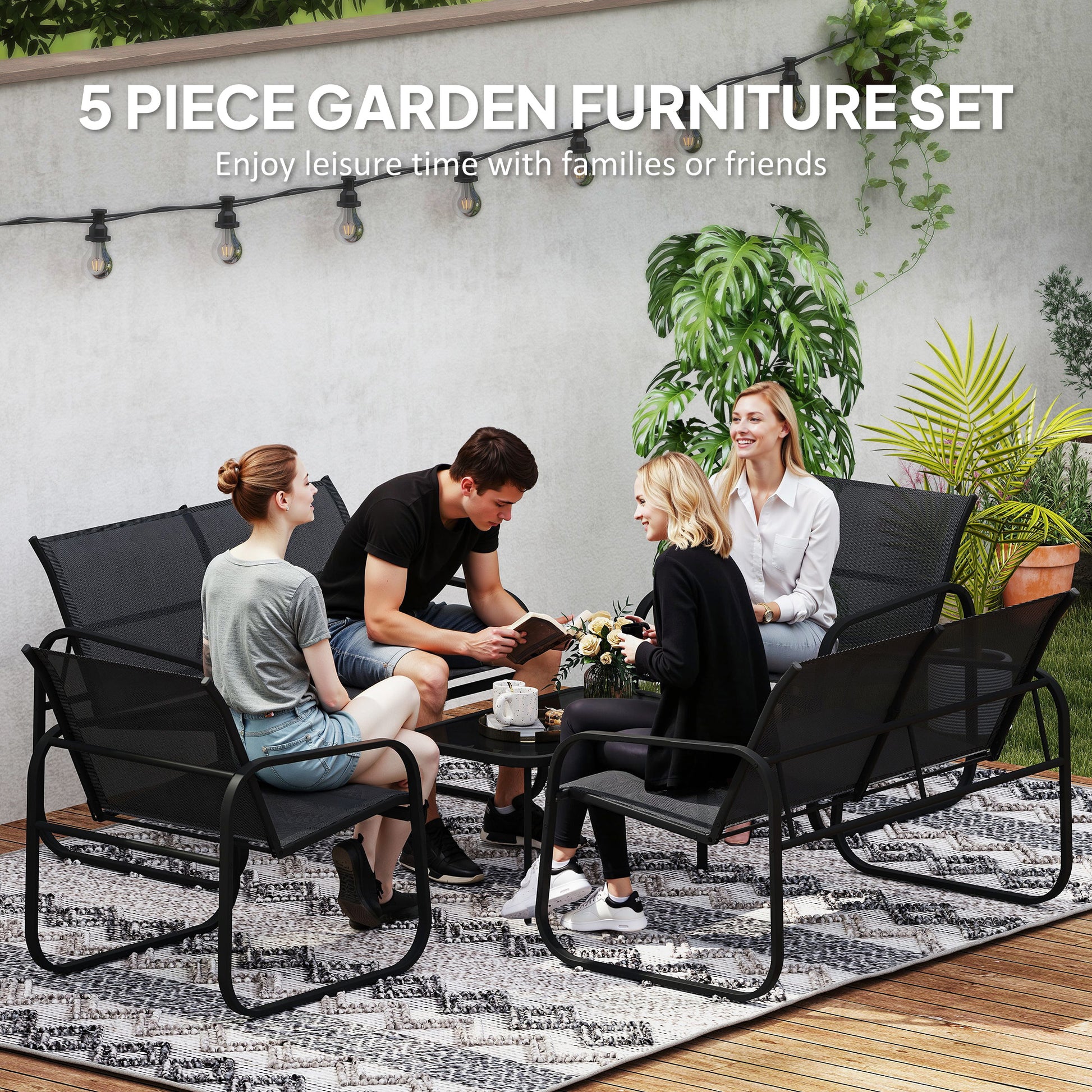 Aosom 4-Piece Patio Set - 2 Loveseats, 2 Armchairs, Black-DECOROLALA