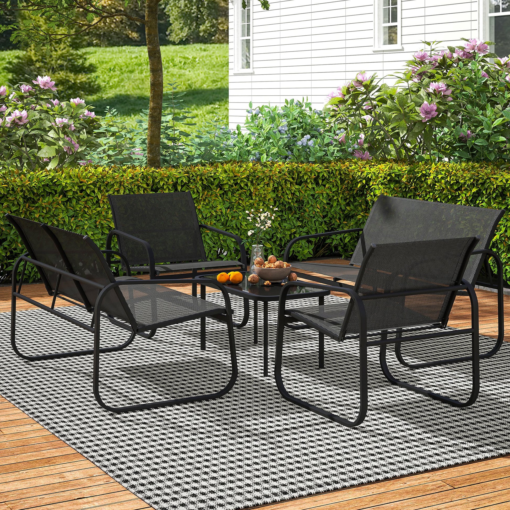 Aosom 4-Piece Patio Set - 2 Loveseats, 2 Armchairs, Black-DECOROLALA