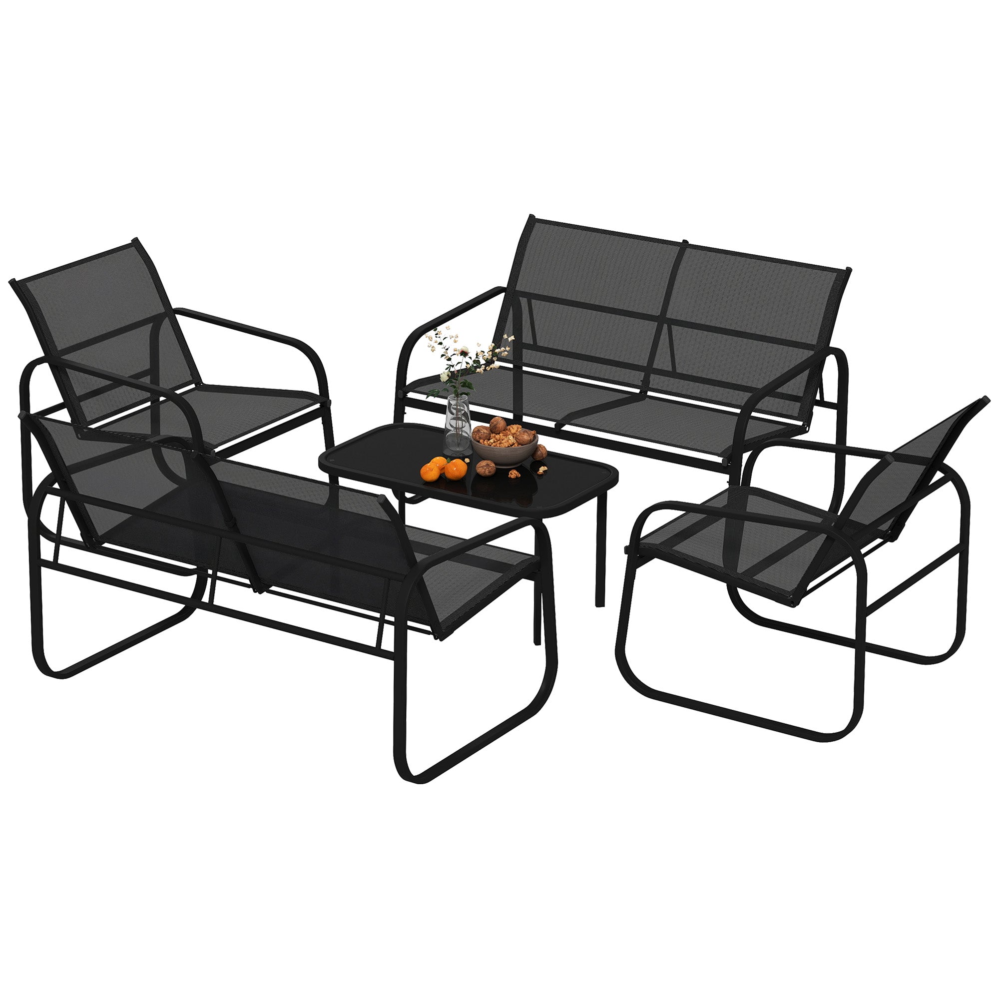 Aosom 4-Piece Patio Set - 2 Loveseats, 2 Armchairs, Black-DECOROLALA