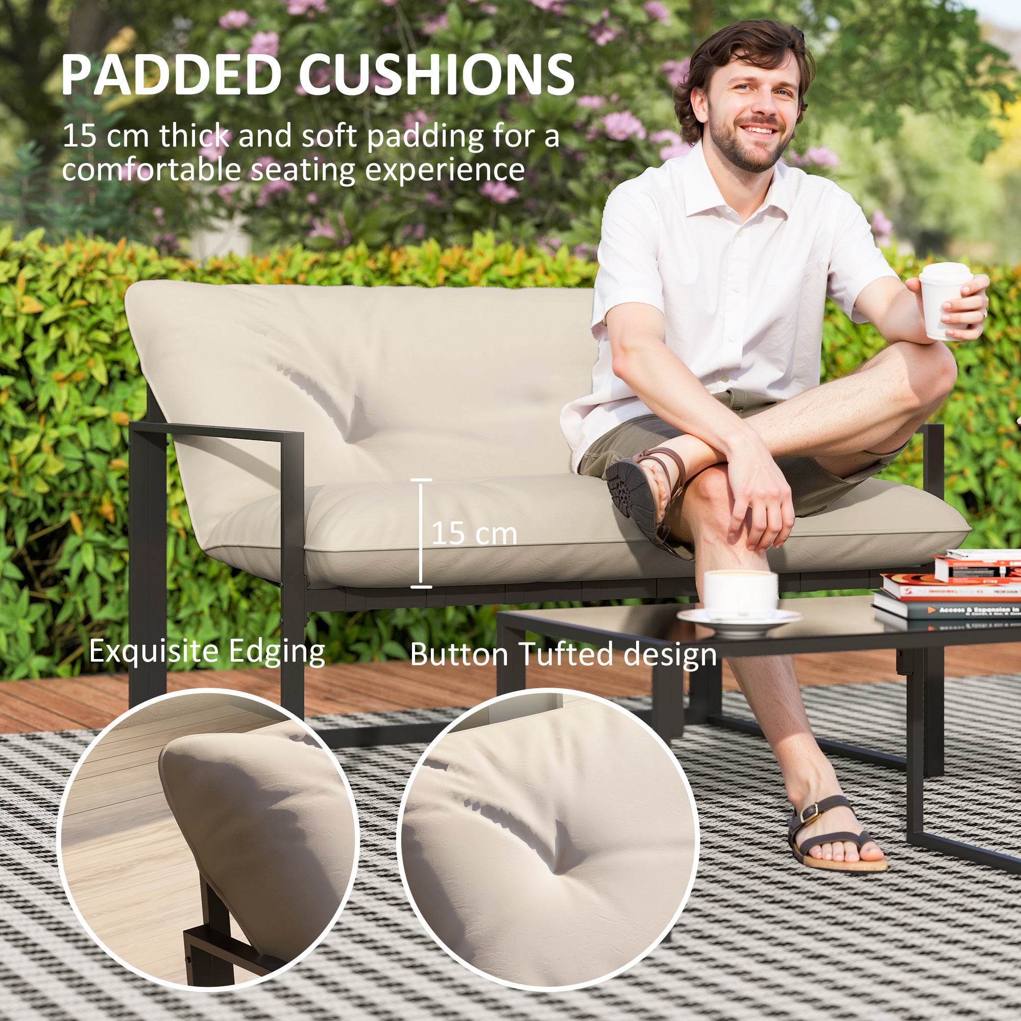 Aosom 4 Piece Patio Set - Beige Conversation Furniture-DECOROLALA