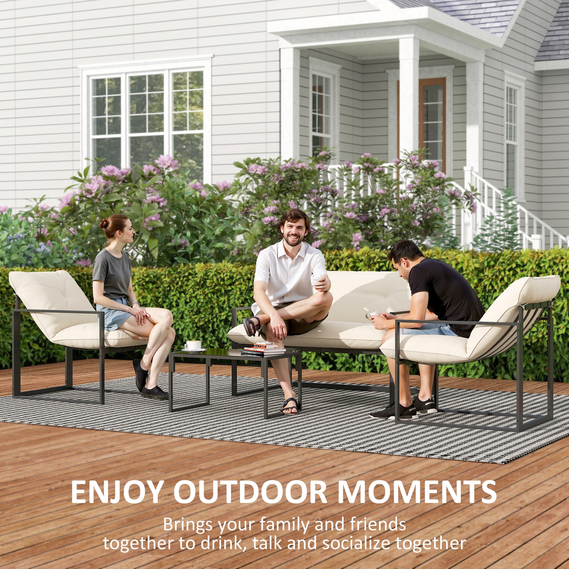 Aosom 4 Piece Patio Set - Beige Conversation Furniture-DECOROLALA