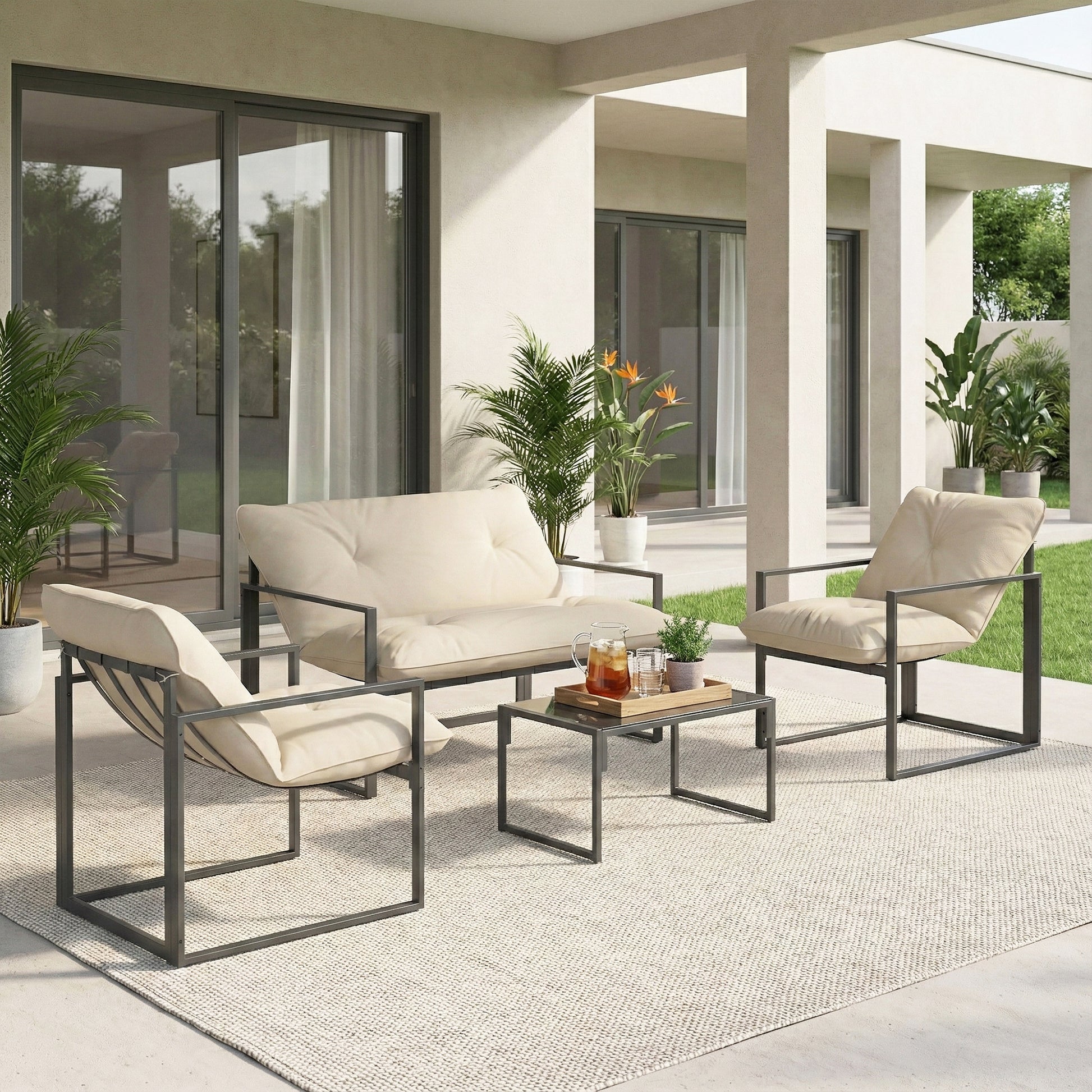 Aosom 4 Piece Patio Set - Beige Conversation Furniture-DECOROLALA