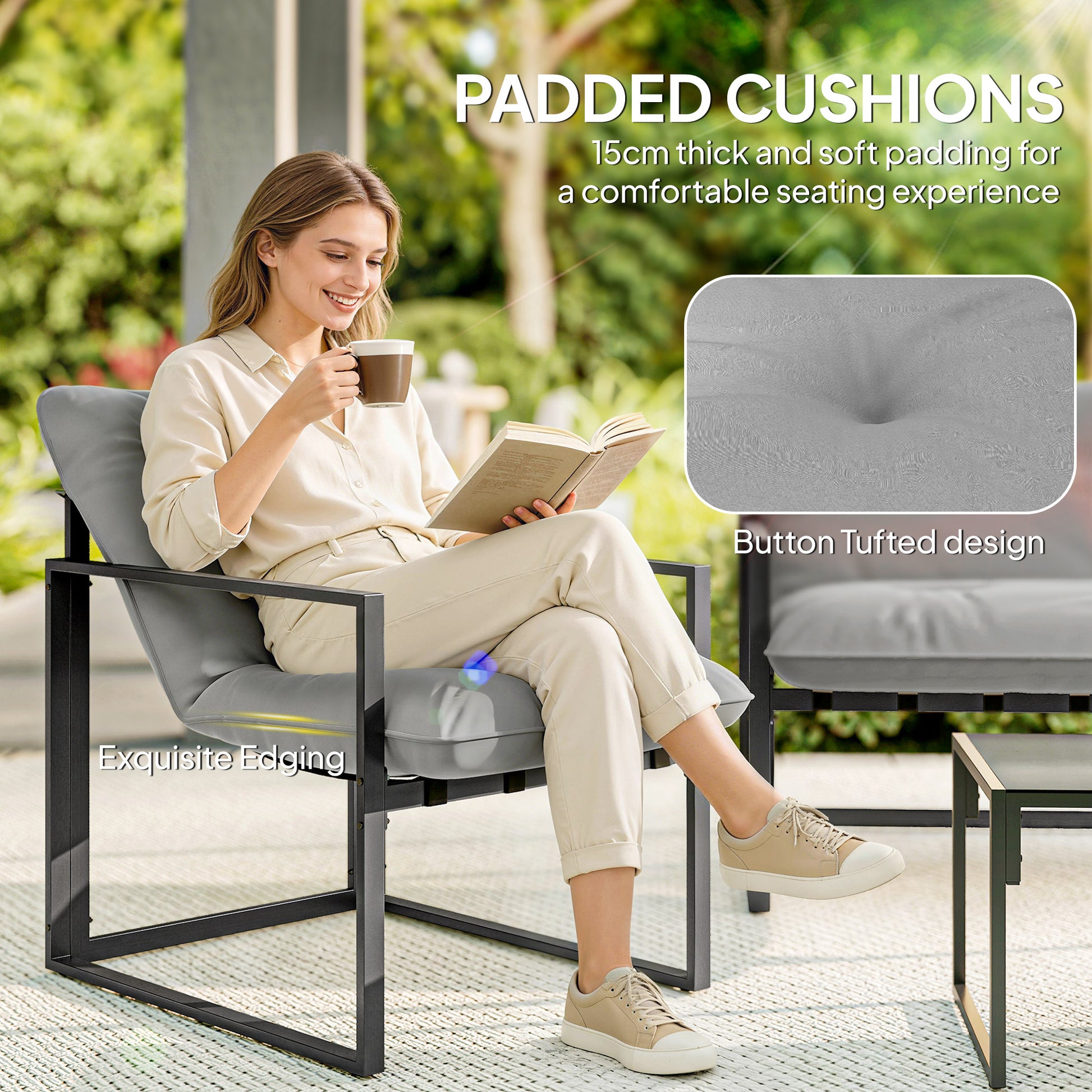 Aosom 4 Piece Patio Set - Light Grey Conversation-DECOROLALA