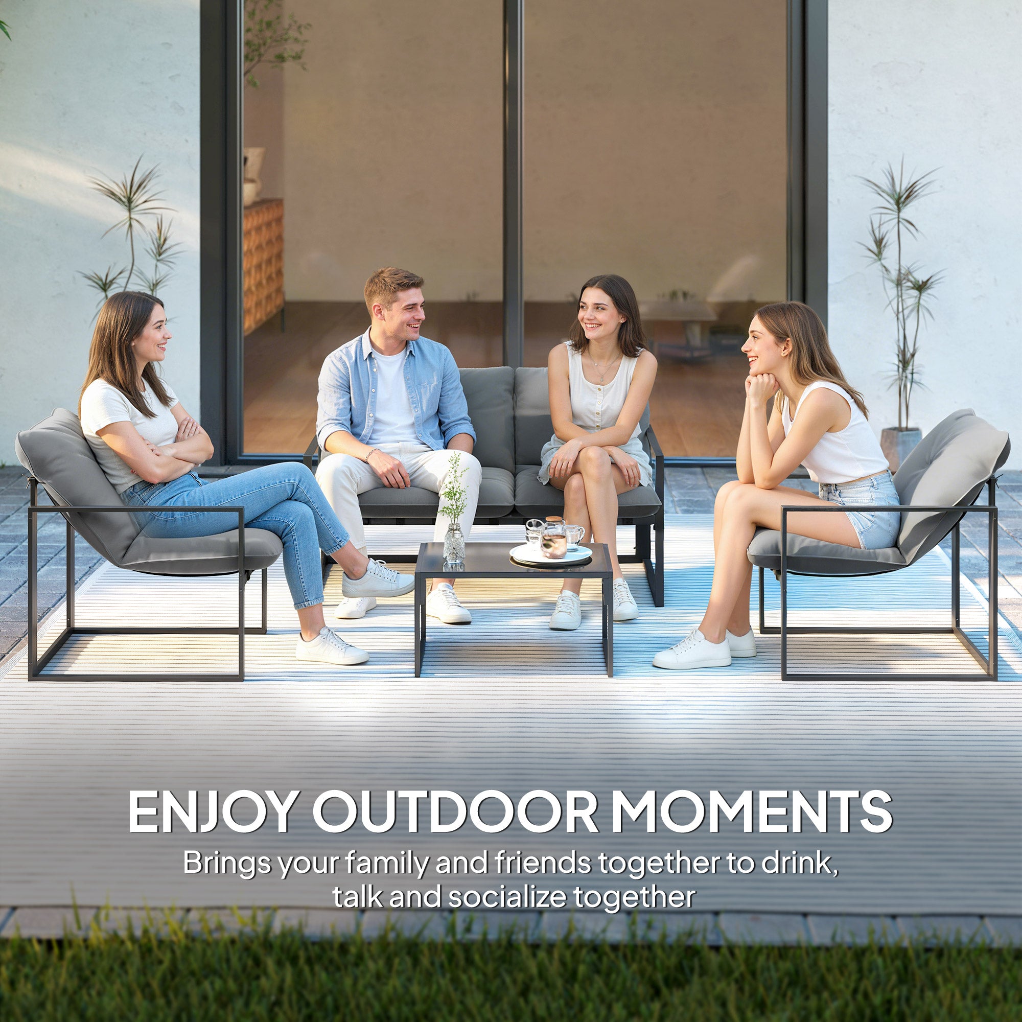 Aosom 4 Piece Patio Set - Light Grey Conversation-DECOROLALA