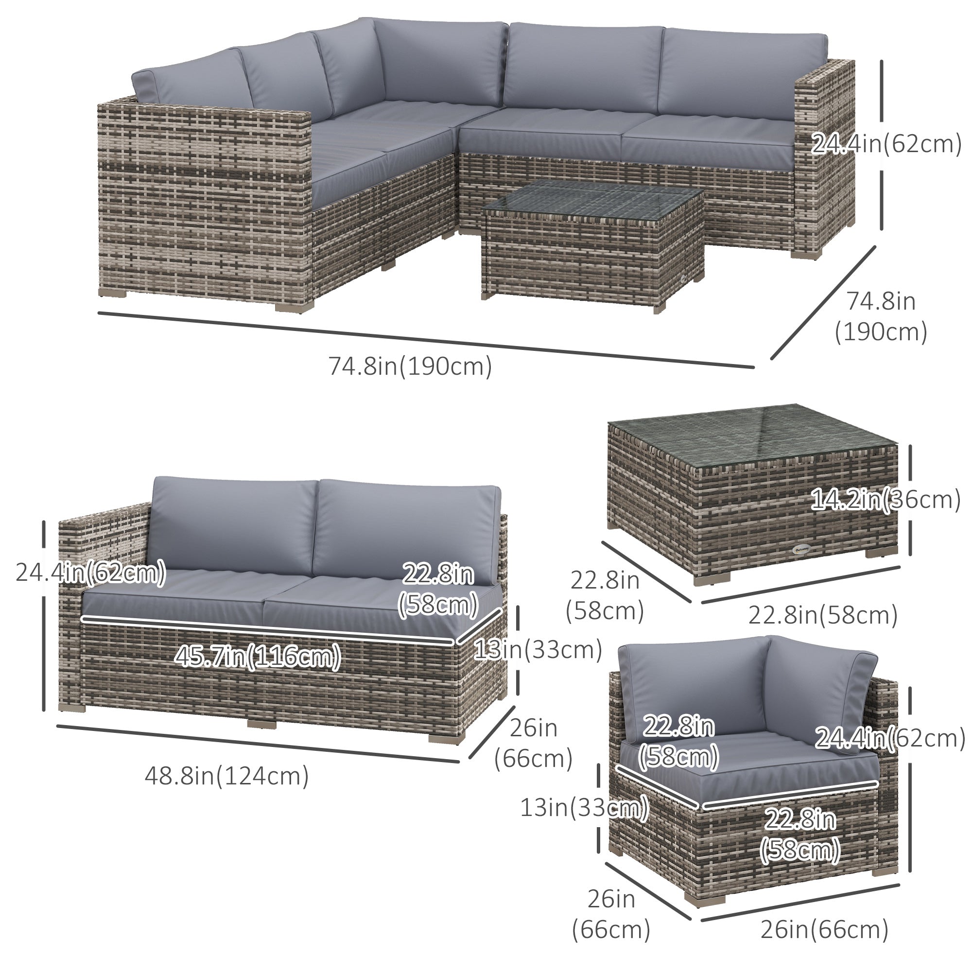 Aosom 4-Piece Rattan Patio Furniture Set - Grey-DECOROLALA