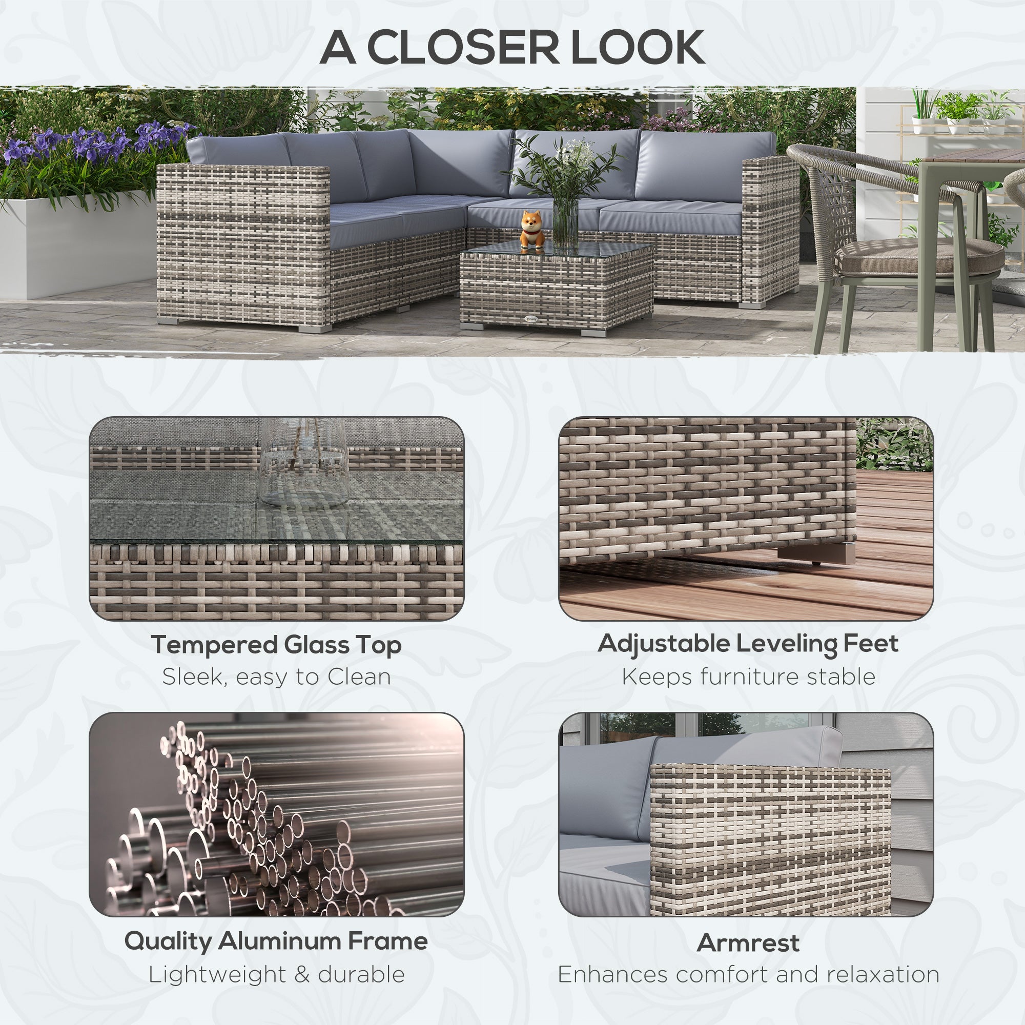 Aosom 4-Piece Rattan Patio Furniture Set - Grey-DECOROLALA