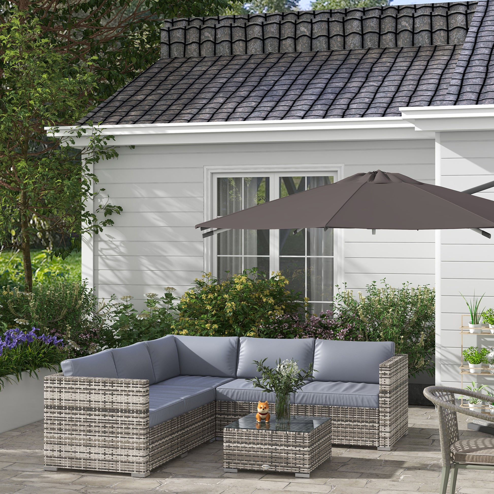 Aosom 4-Piece Rattan Patio Furniture Set - Grey-DECOROLALA