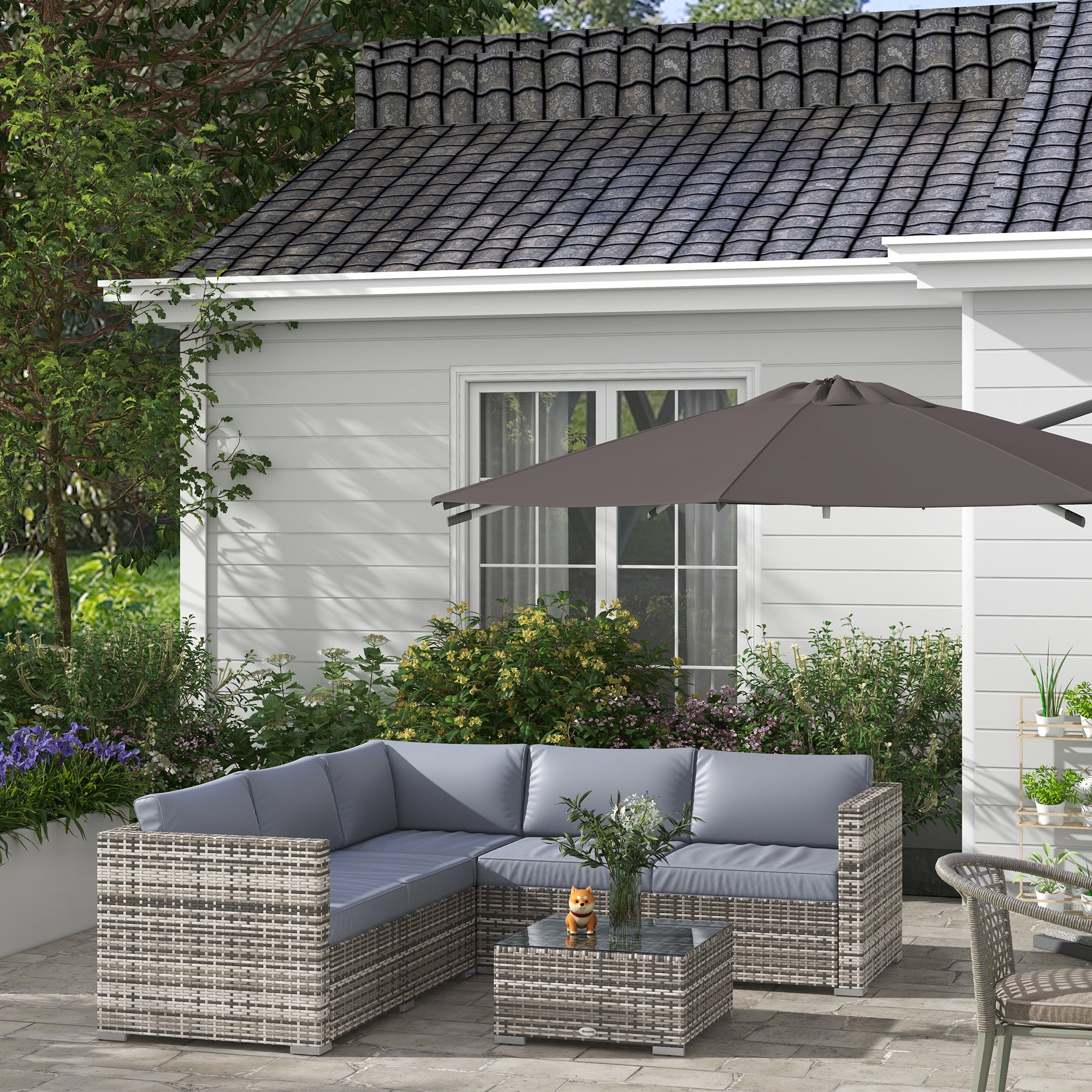 Aosom 4-Piece Rattan Patio Furniture Set - Grey-DECOROLALA