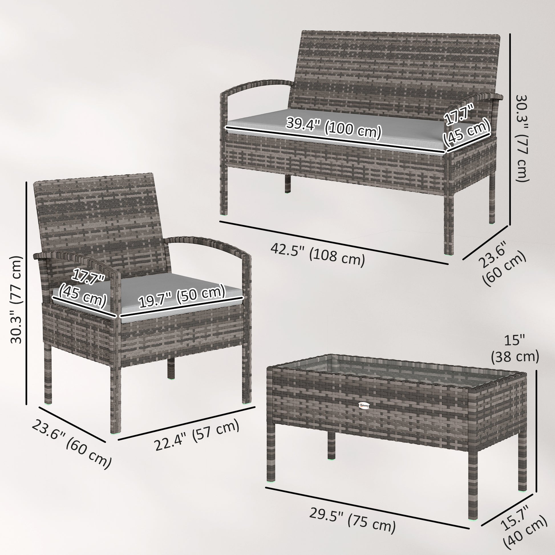 Aosom 4-Piece Rattan Patio Furniture Set - Light Grey-DECOROLALA