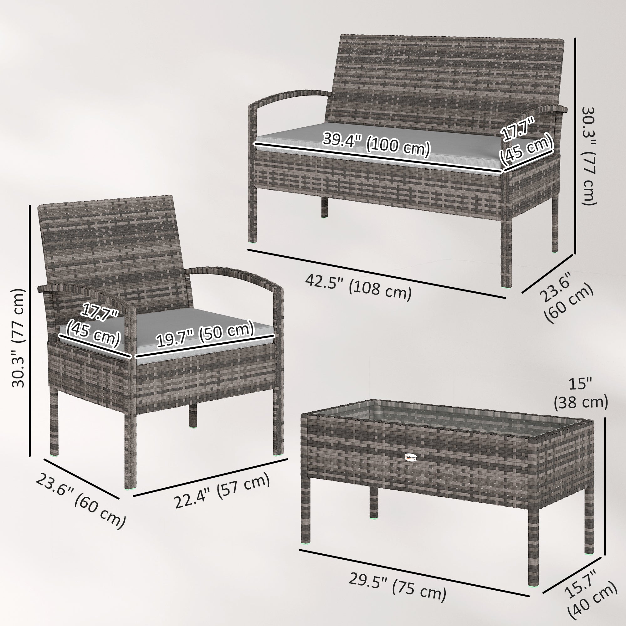 Aosom 4-Piece Rattan Patio Furniture Set - Light Grey-DECOROLALA