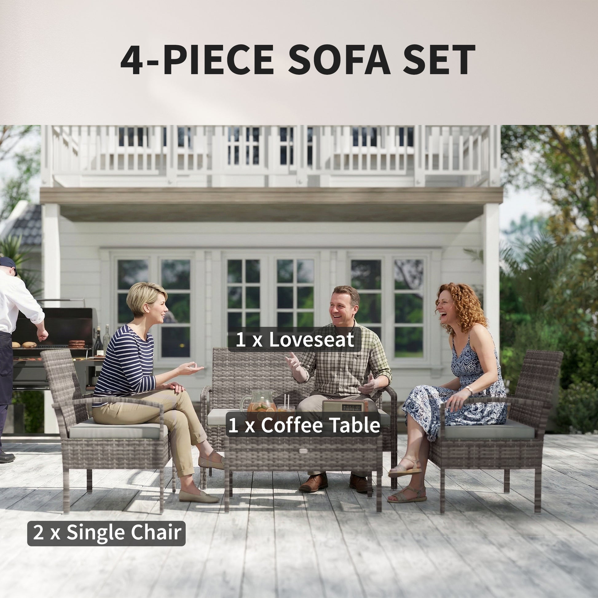 Aosom 4-Piece Rattan Patio Furniture Set - Light Grey-DECOROLALA