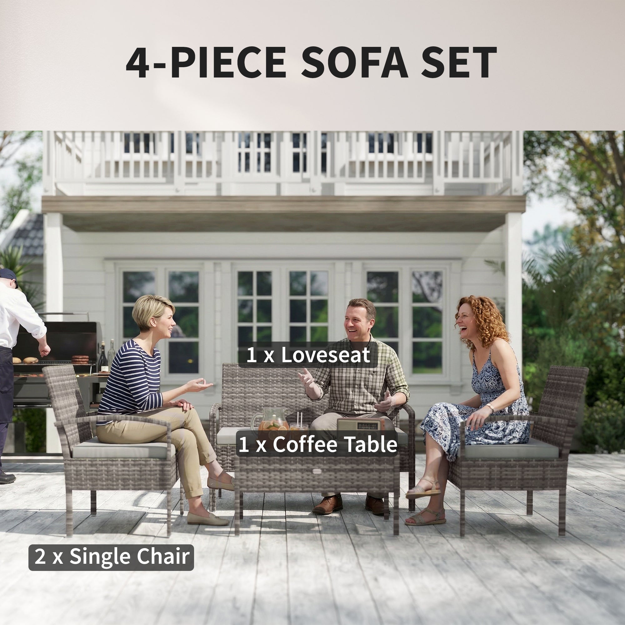 Aosom 4-Piece Rattan Patio Furniture Set - Light Grey-DECOROLALA
