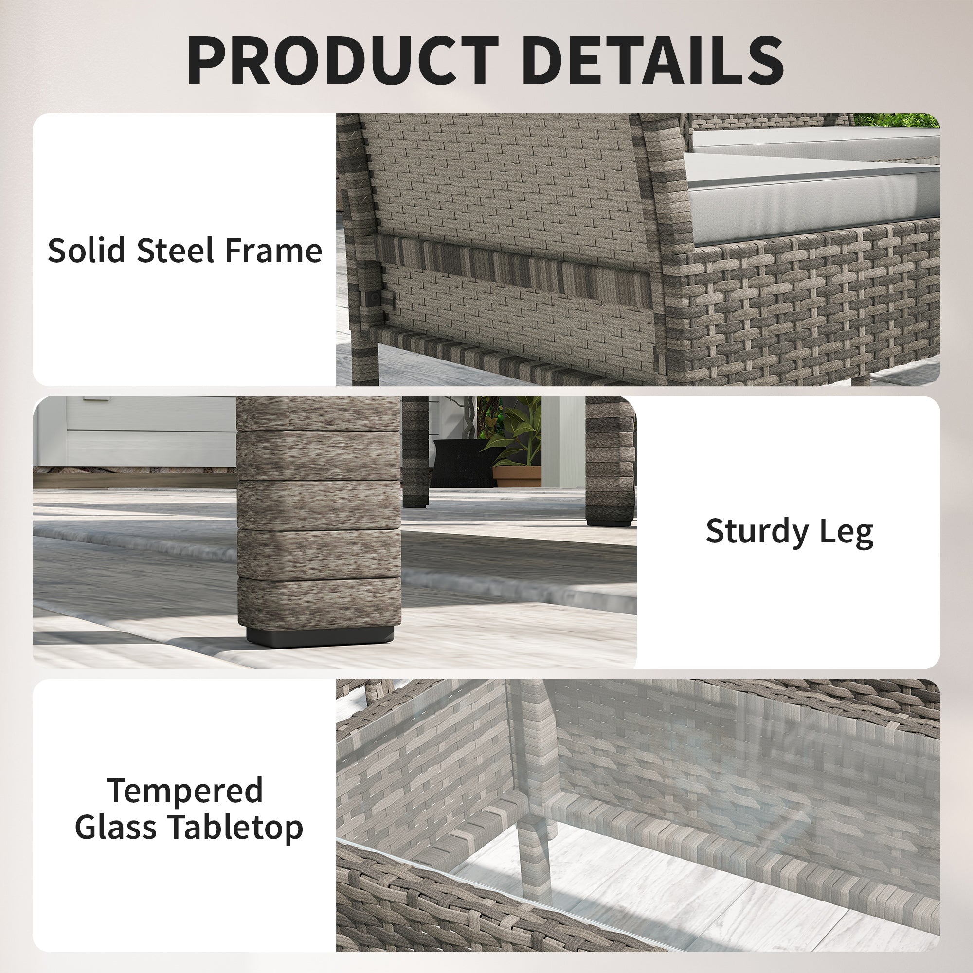 Aosom 4-Piece Rattan Patio Furniture Set - Light Grey-DECOROLALA