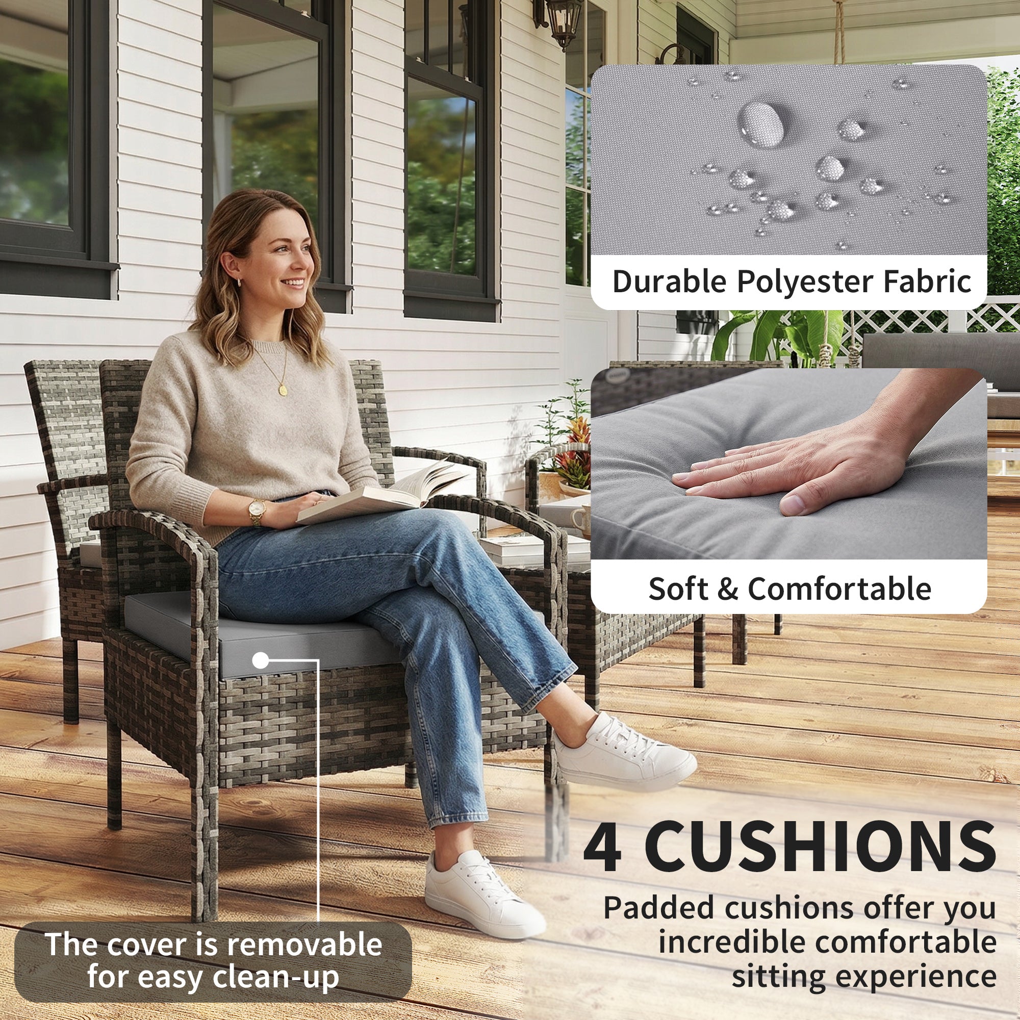 Aosom 4-Piece Rattan Patio Furniture Set - Light Grey-DECOROLALA