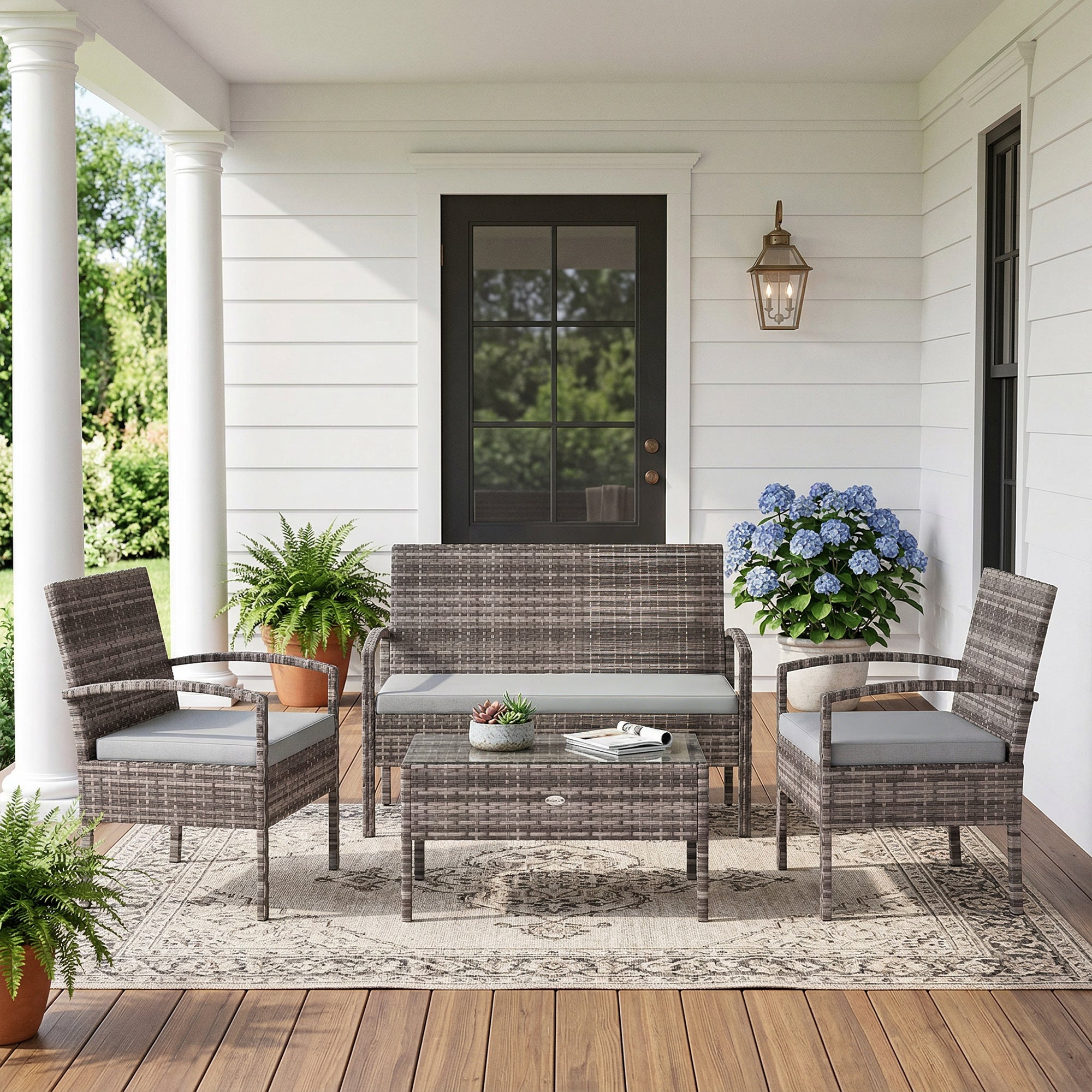 Aosom 4-Piece Rattan Patio Furniture Set - Light Grey-DECOROLALA