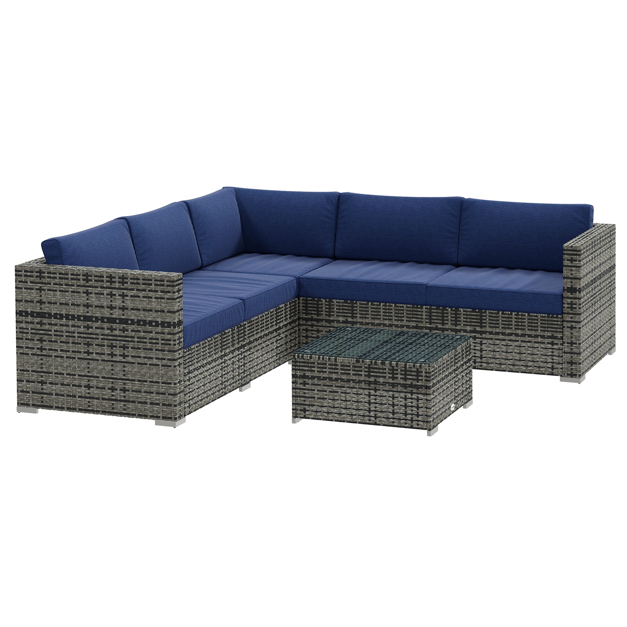 Aosom 4-Piece Rattan Patio Set - Navy Blue Sectional-DECOROLALA