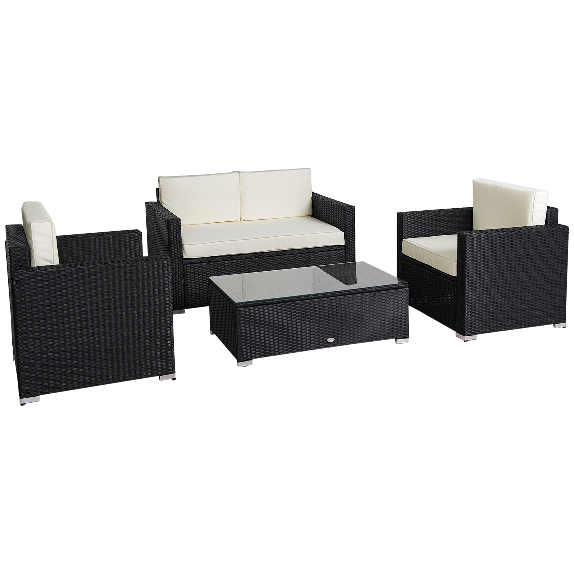 Aosom 4-Piece Rattan Patio Set with Cushions Beige-DECOROLALA