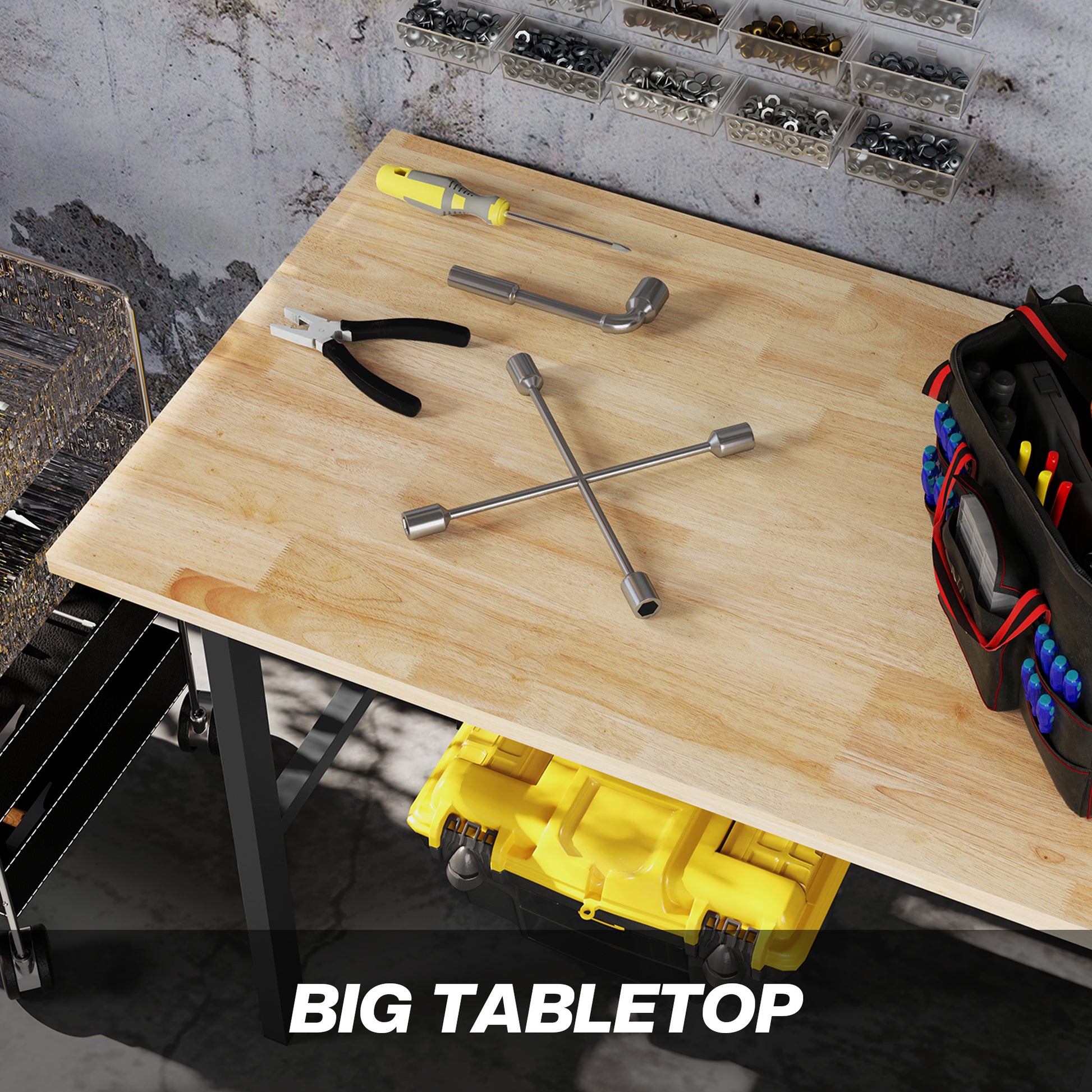 Aosom 46" Oak Wood Workbench - Heavy-Duty Steel Work Table-Home Improvement > Tools > Tool Organizers-DECOROLALA