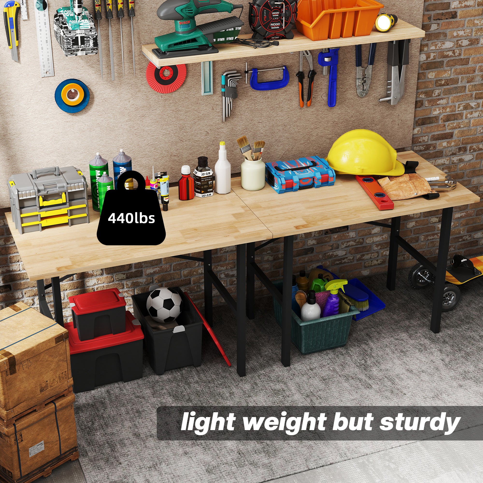 Aosom 46" Oak Wood Workbench - Heavy-Duty Steel Work Table-Home Improvement > Tools > Tool Organizers-DECOROLALA